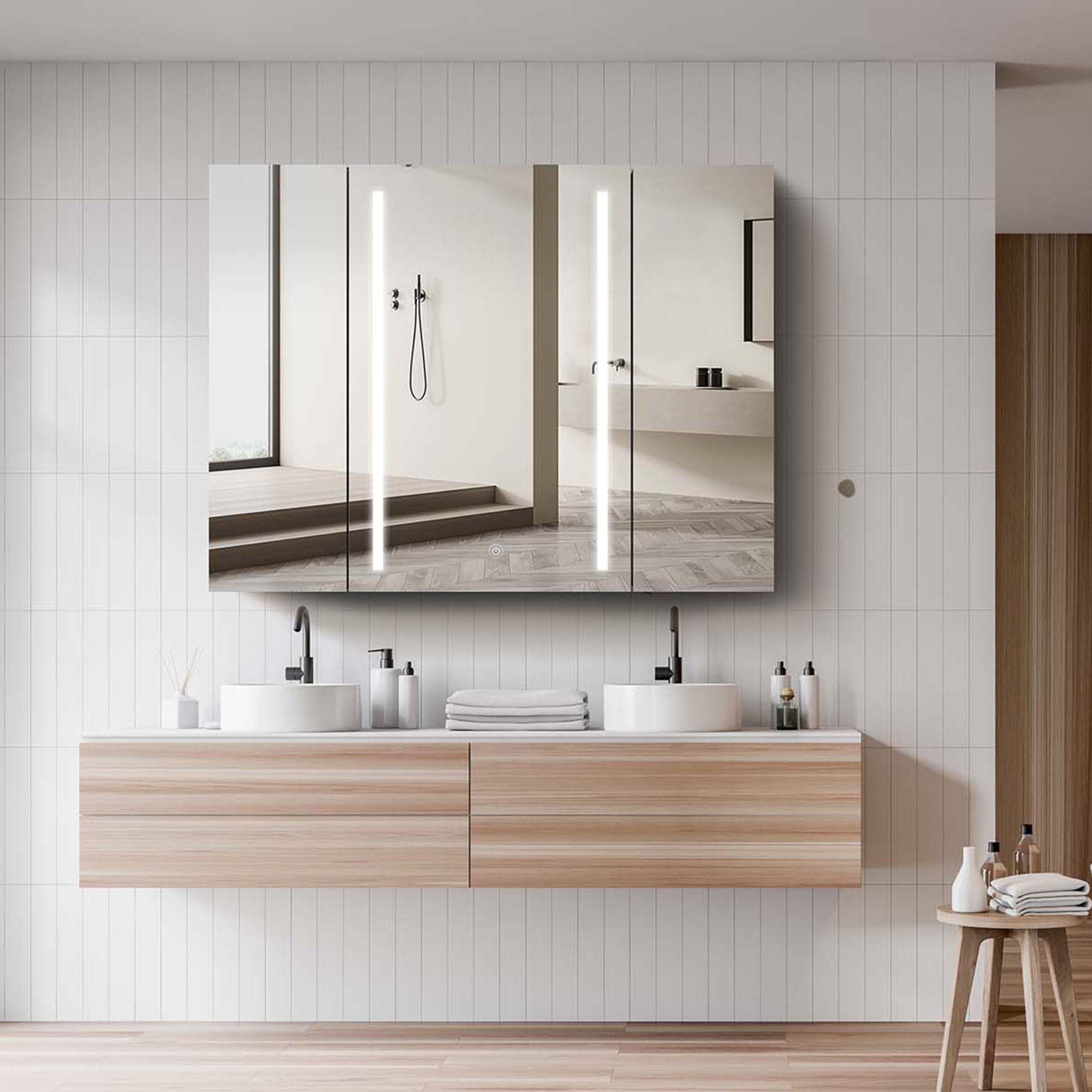40" Aluminum Surface Mount Medicine Cabinet with Mirror and LED Lights