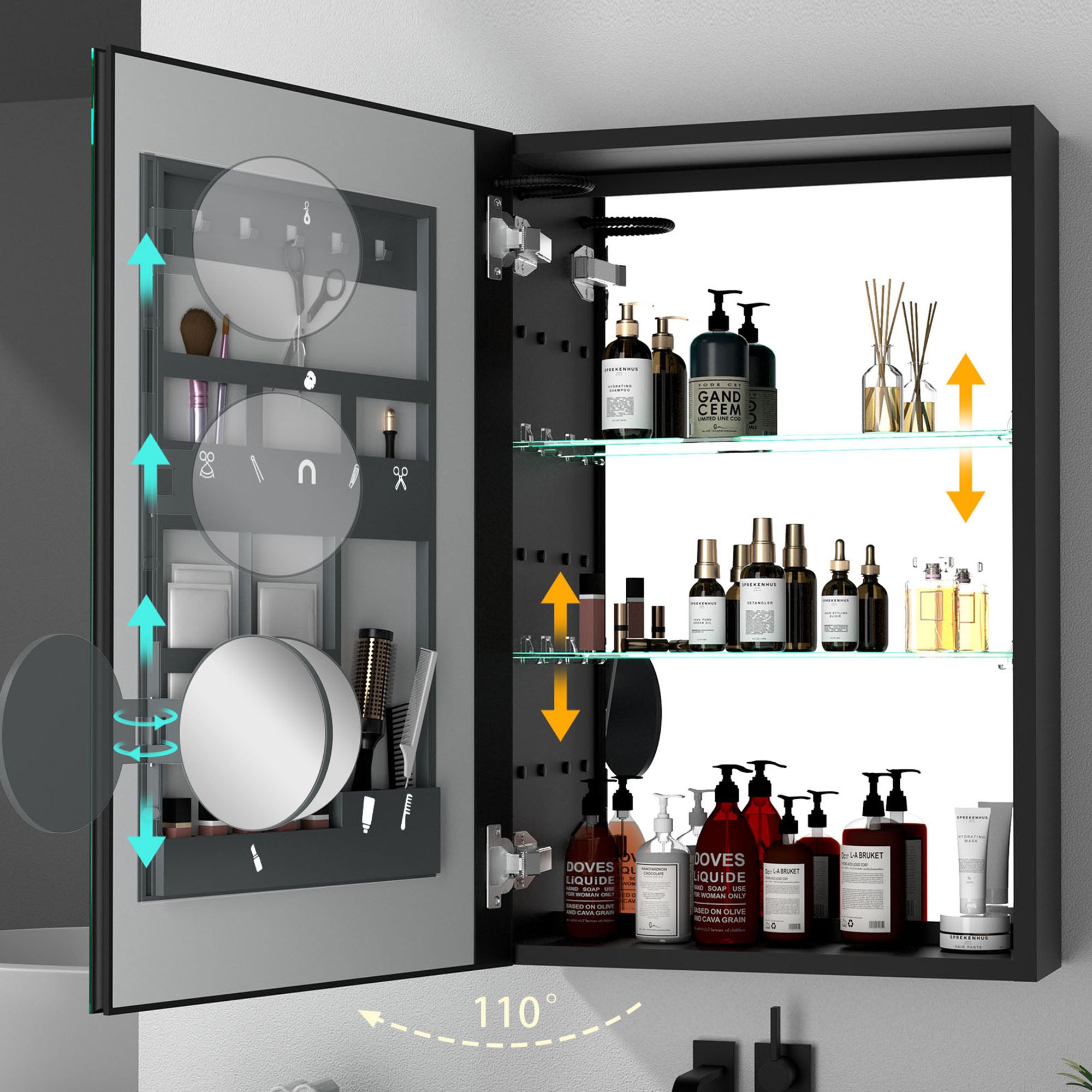 40" Aluminum Surface Mount Medicine Cabinet with Mirror and LED Lights