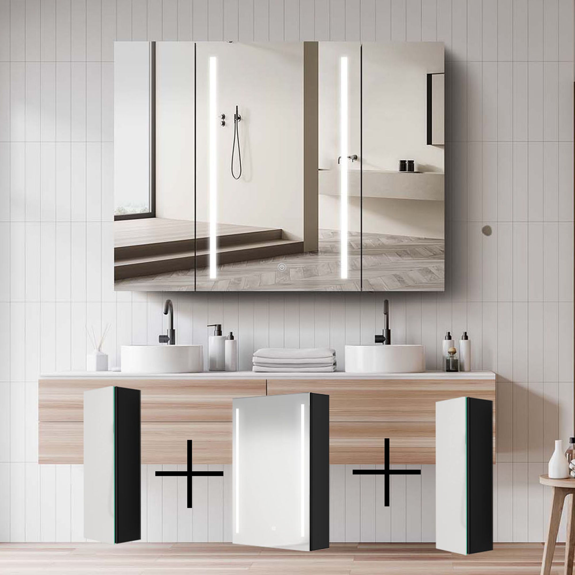 40" Aluminum Surface Mount Medicine Cabinet with Mirror and LED Lights