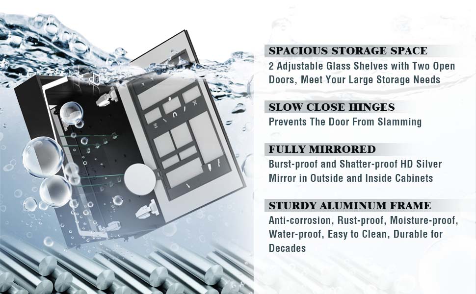 40" Aluminum Surface Mount Medicine Cabinet with Mirror and LED Lights