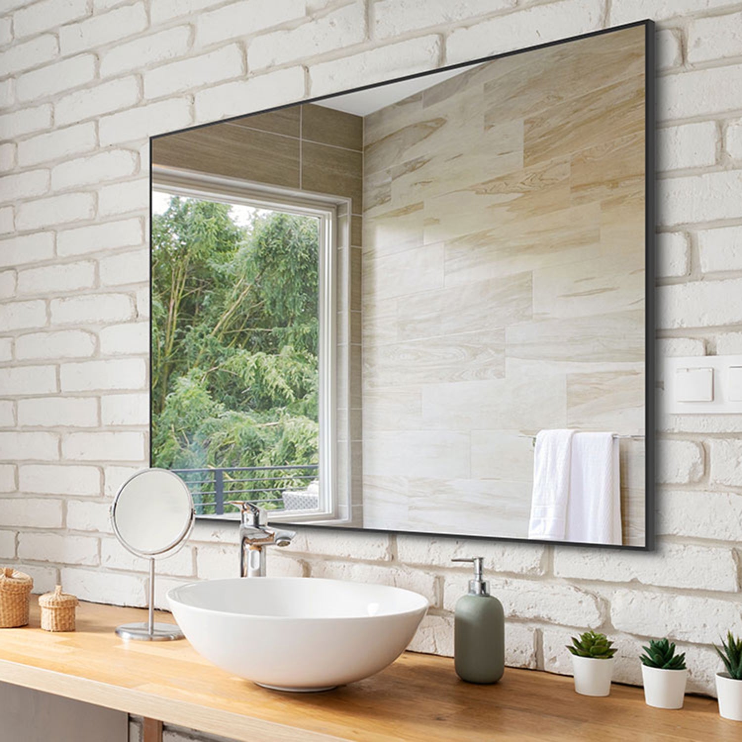 Rectangular Framed Anti-rust Wall Mounted Bathroom Mirror