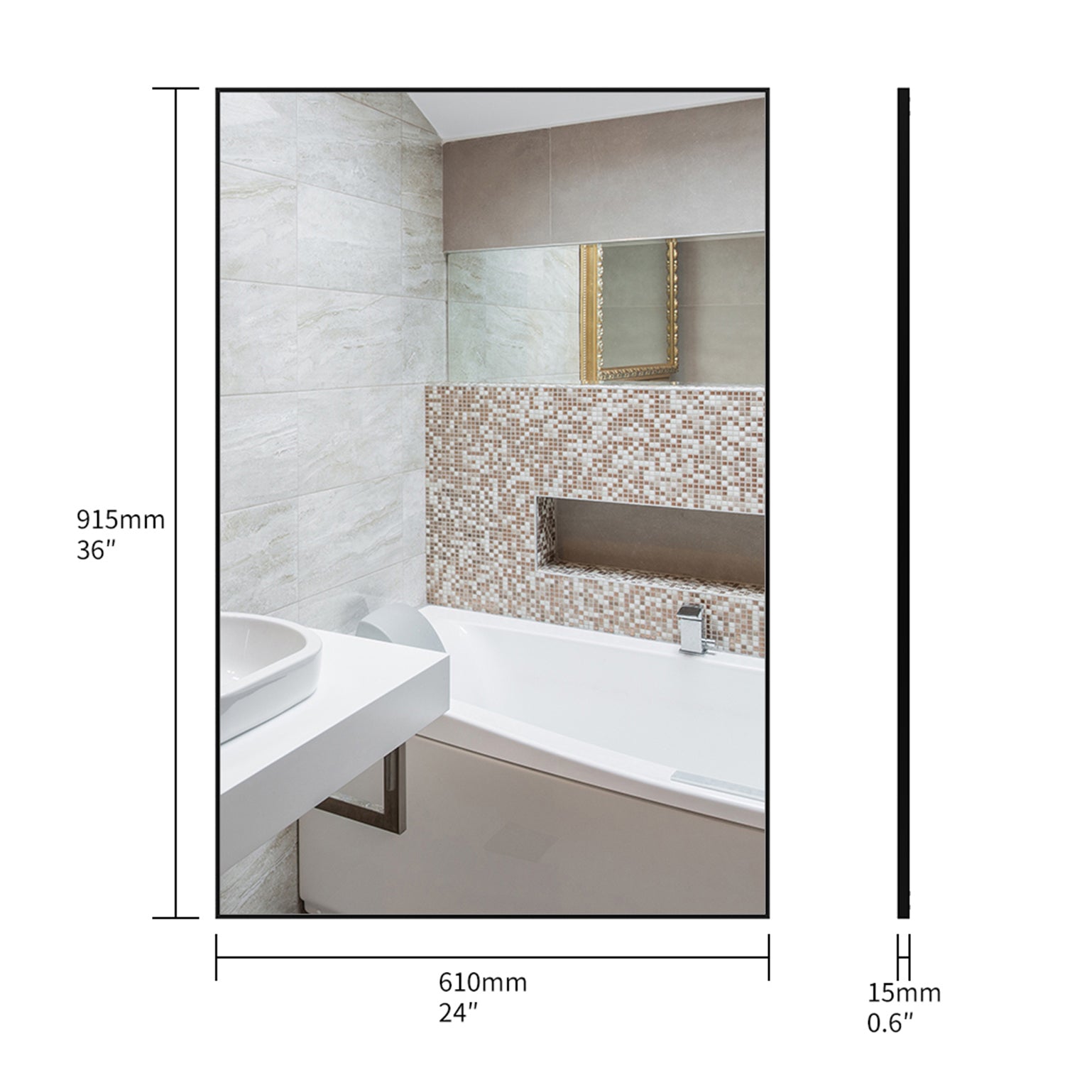 Rectangular Framed Anti-rust Wall Mounted Bathroom Mirror