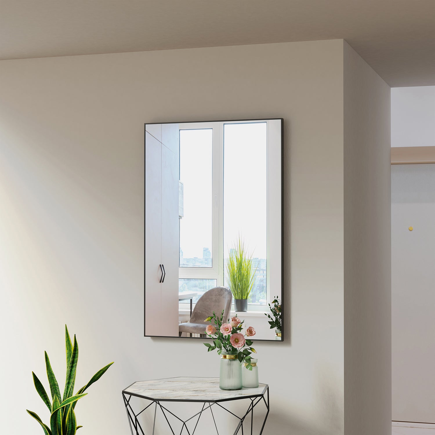 Rectangular Framed Anti-rust Wall Mounted Bathroom Mirror
