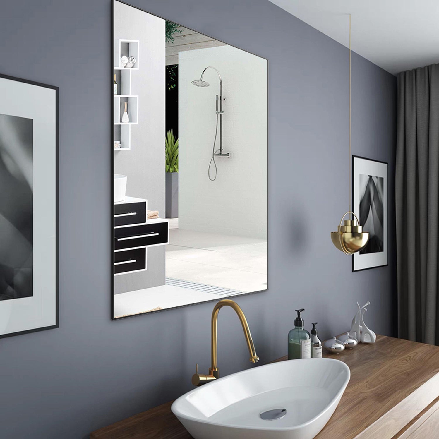 Rectangular Framed Anti-rust Wall Mounted Bathroom Mirror