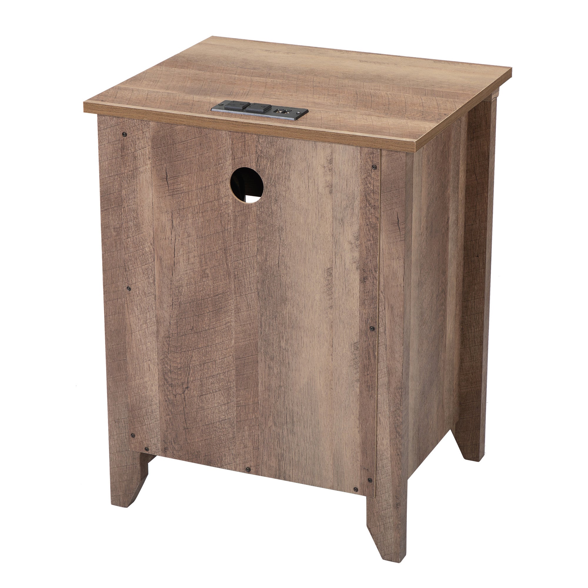 1-Drawer Wood Nightstand with USB Ports and Open Shelf