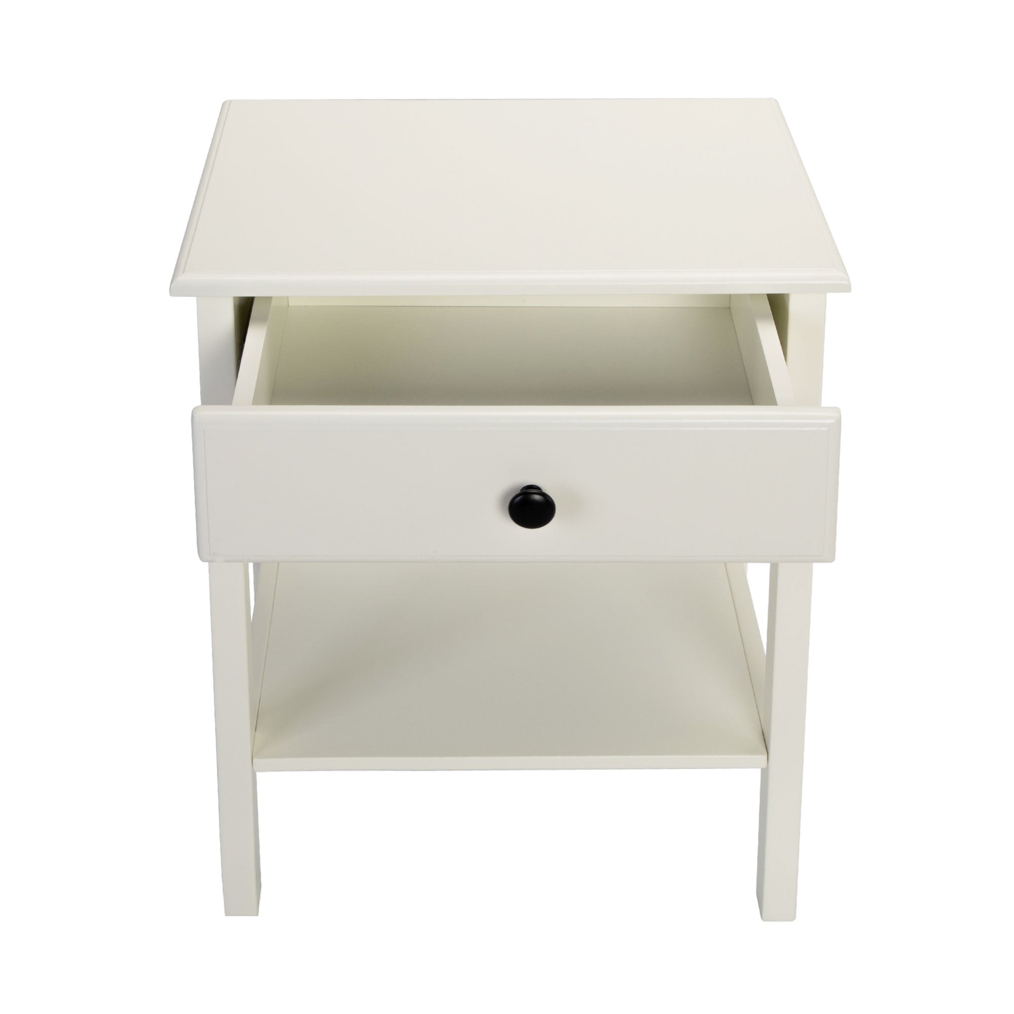 2 Set Wood Nightstand with 1-Drawer and Open Shelf in White