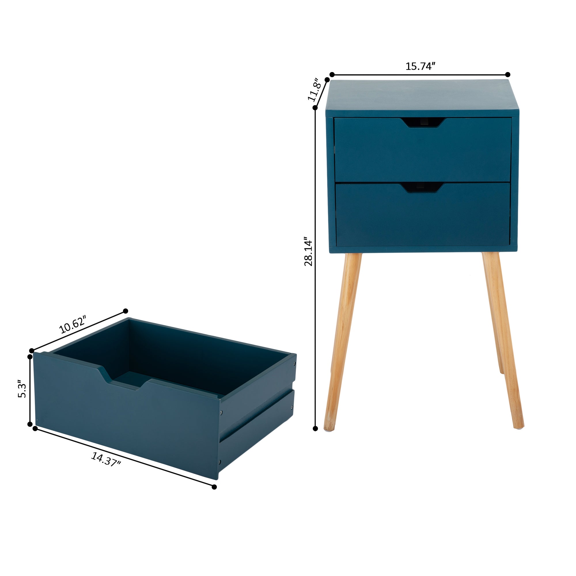 2 Set Wood Nightstand with 2 Sliding Drawers