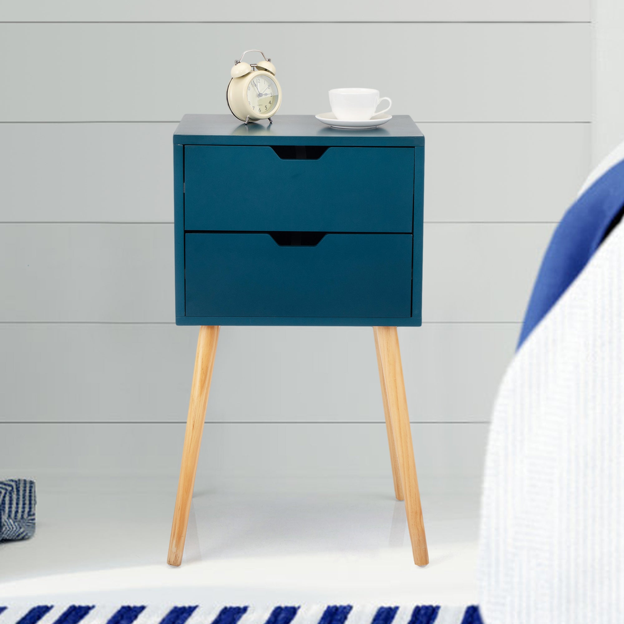 2 Set Wood Nightstand with 2 Sliding Drawers