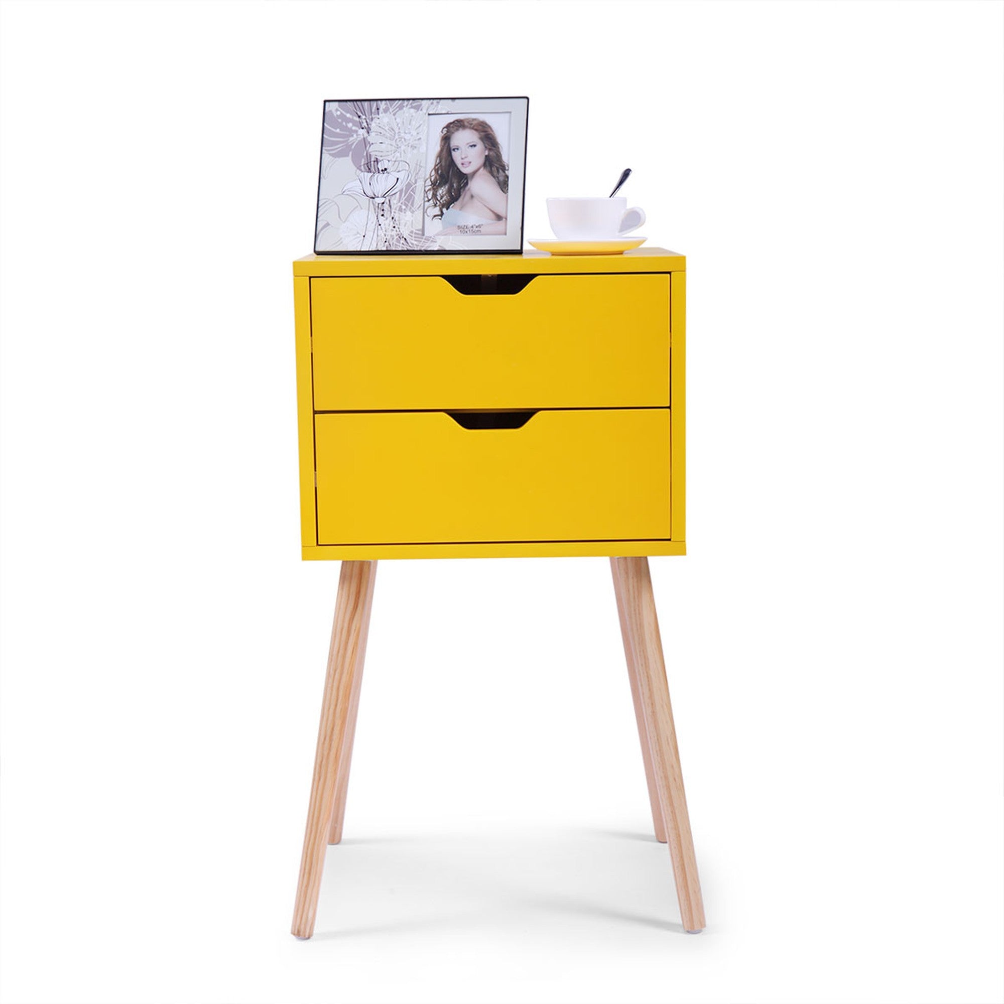 2 Set Wood Nightstand with 2 Sliding Drawers