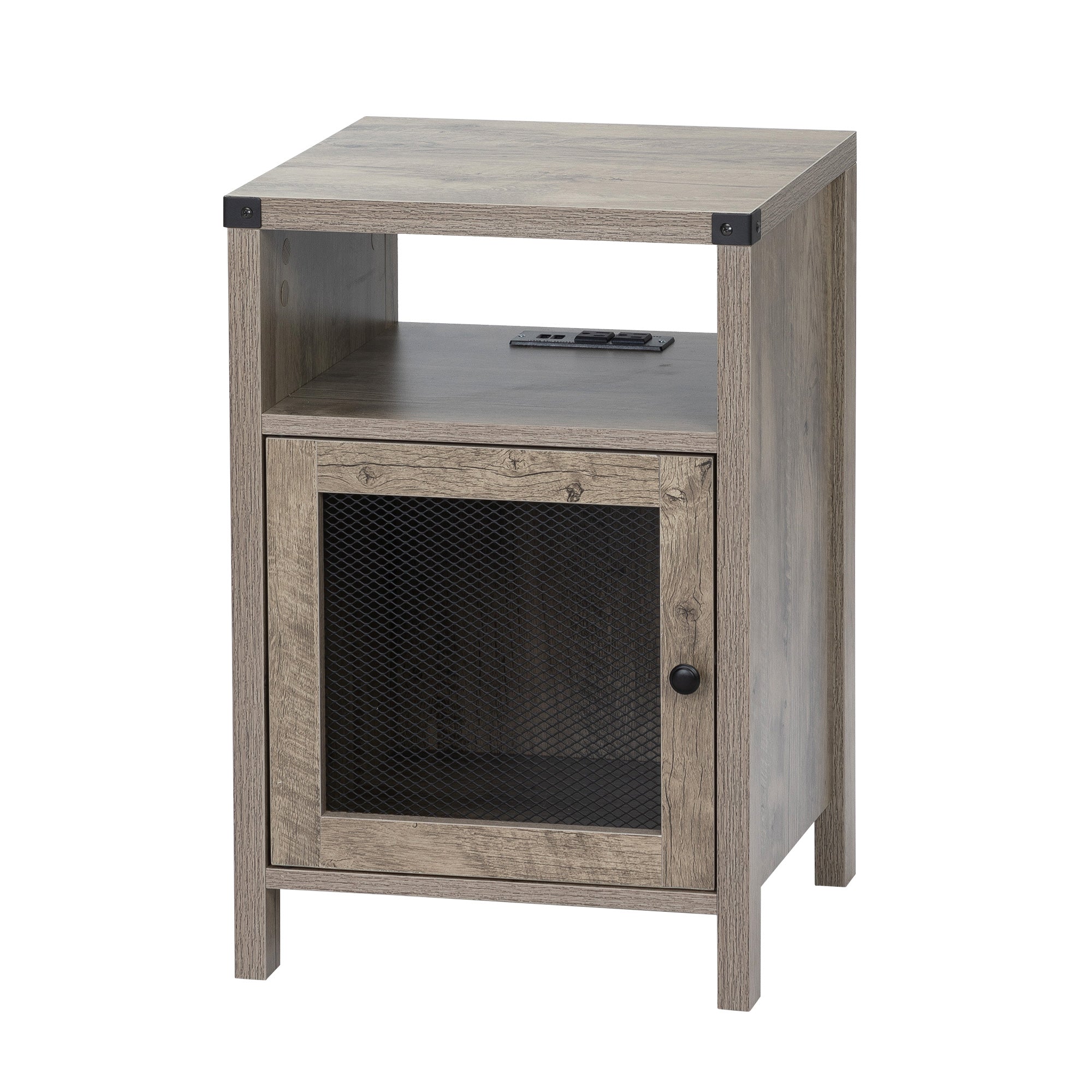 24" Tall Wood Nightstand With Power Outlets and USB Ports