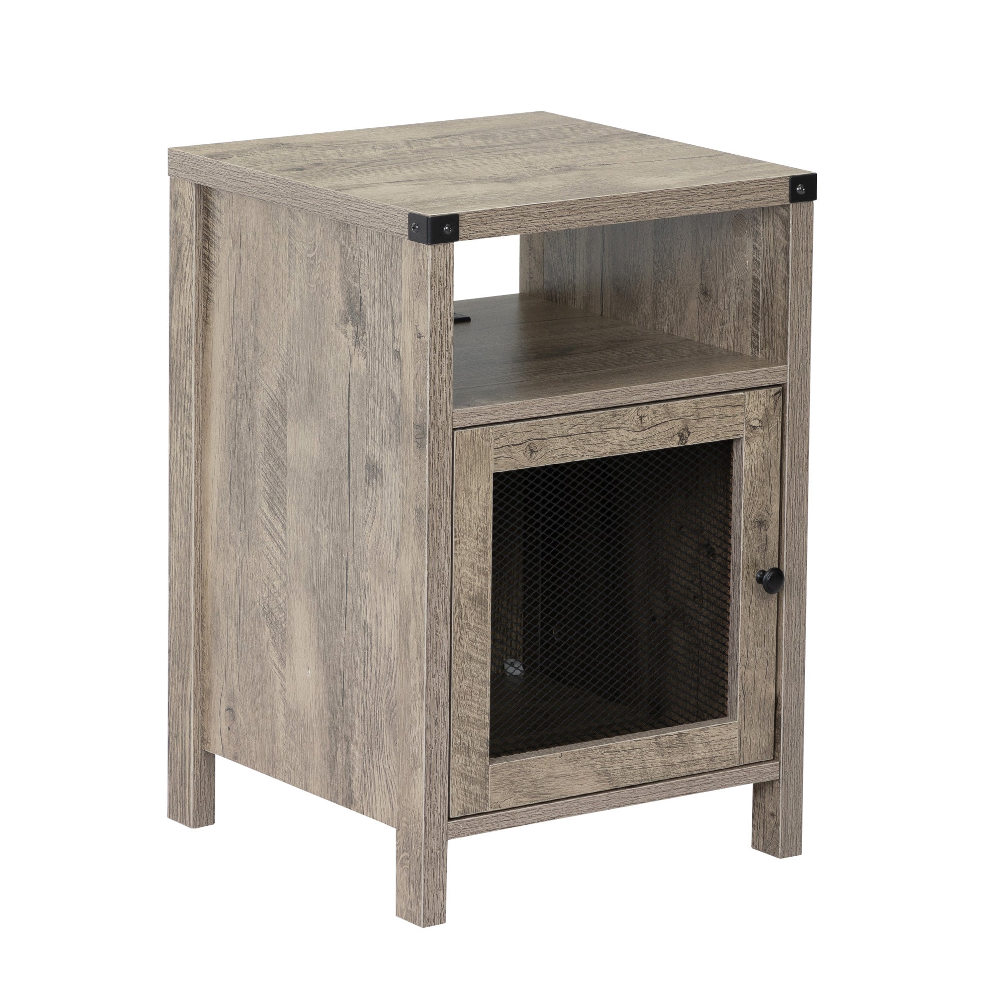24" Tall Wood Nightstand With Power Outlets and USB Ports