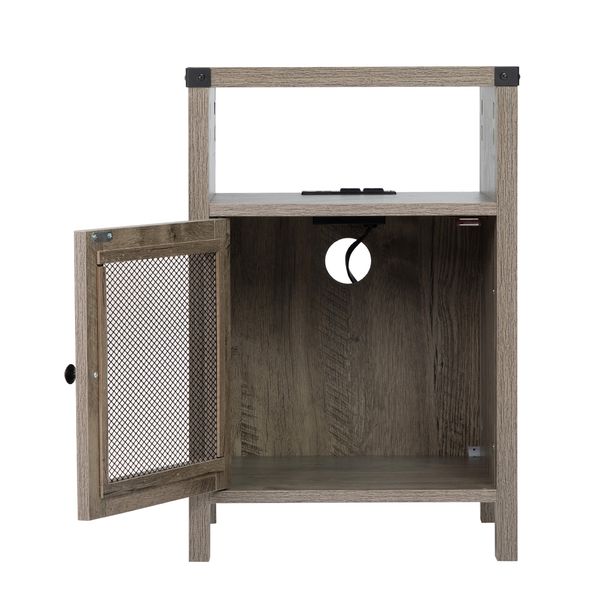 24" Tall Wood Nightstand With Power Outlets and USB Ports