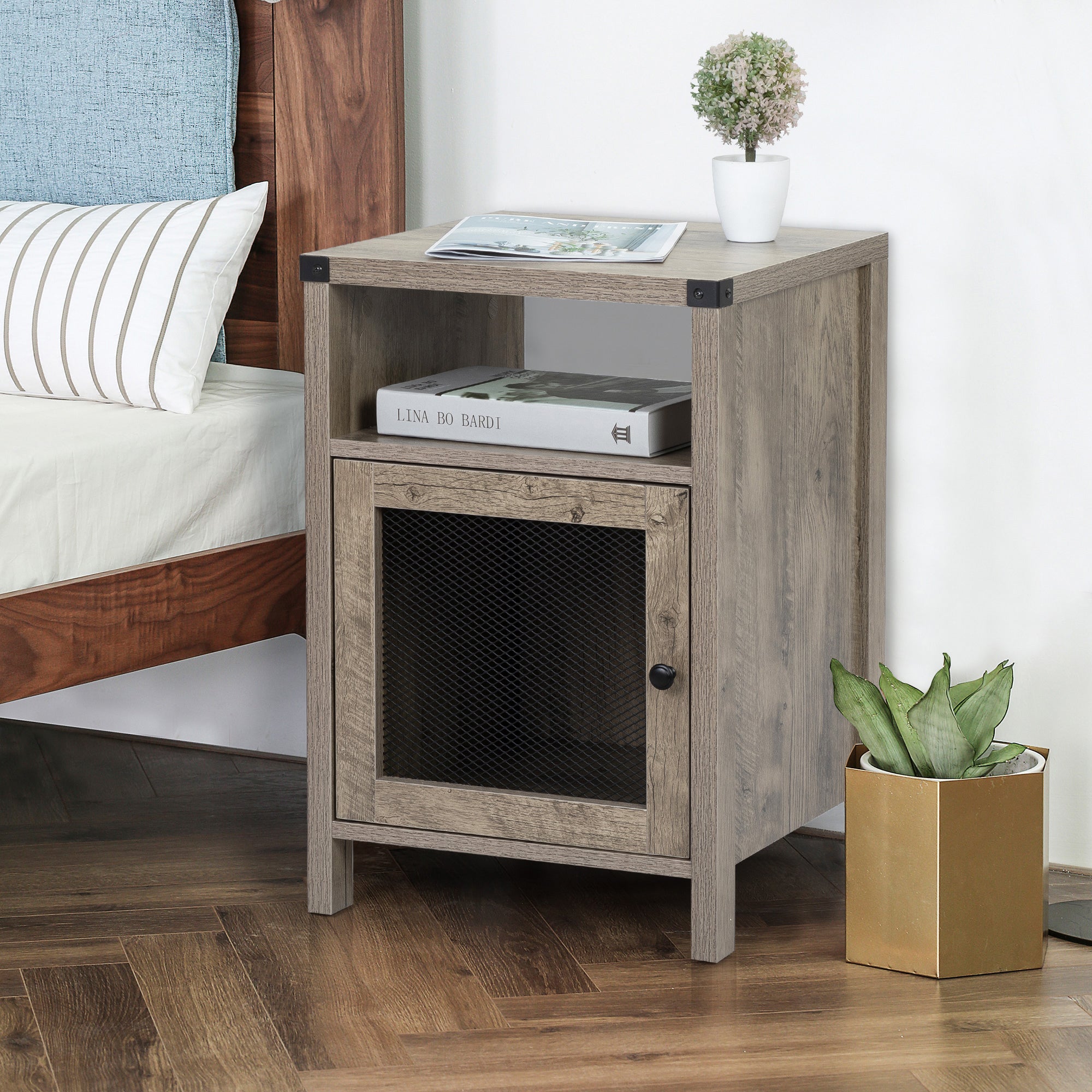 24" Tall Wood Nightstand With Power Outlets and USB Ports