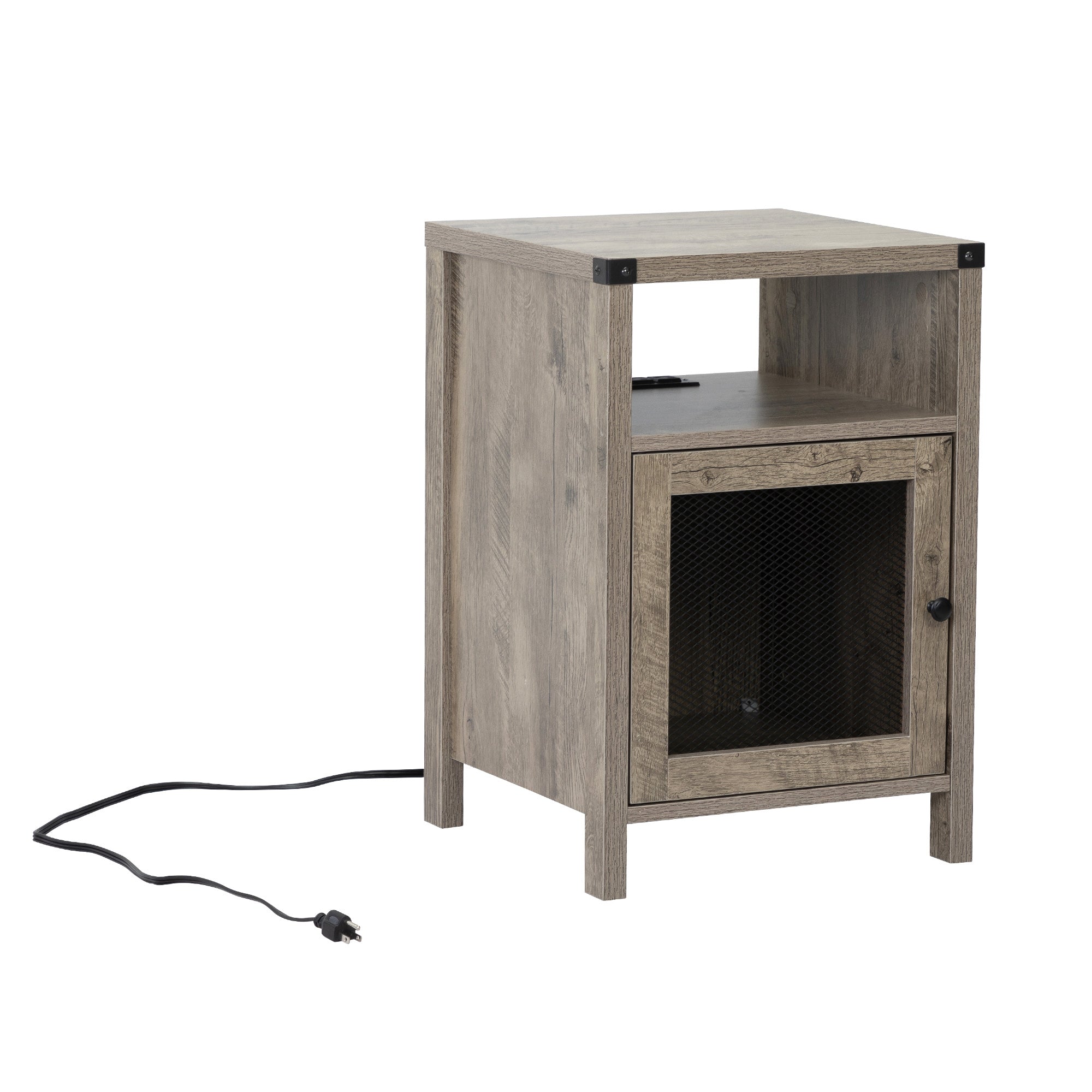 24" Tall Wood Nightstand With Power Outlets and USB Ports