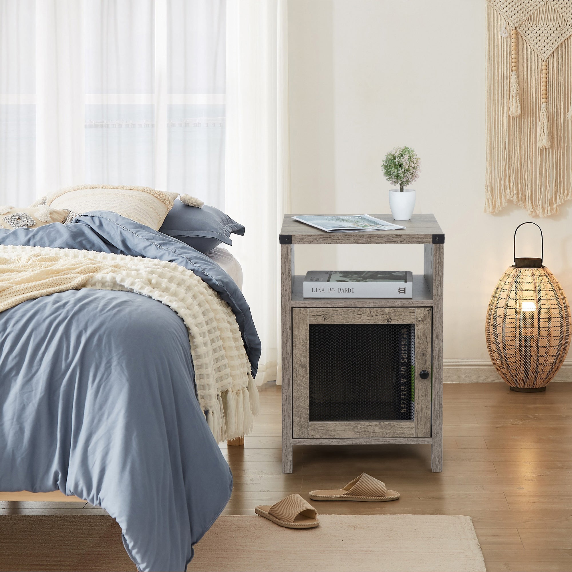24" Tall Wood Nightstand With Power Outlets and USB Ports