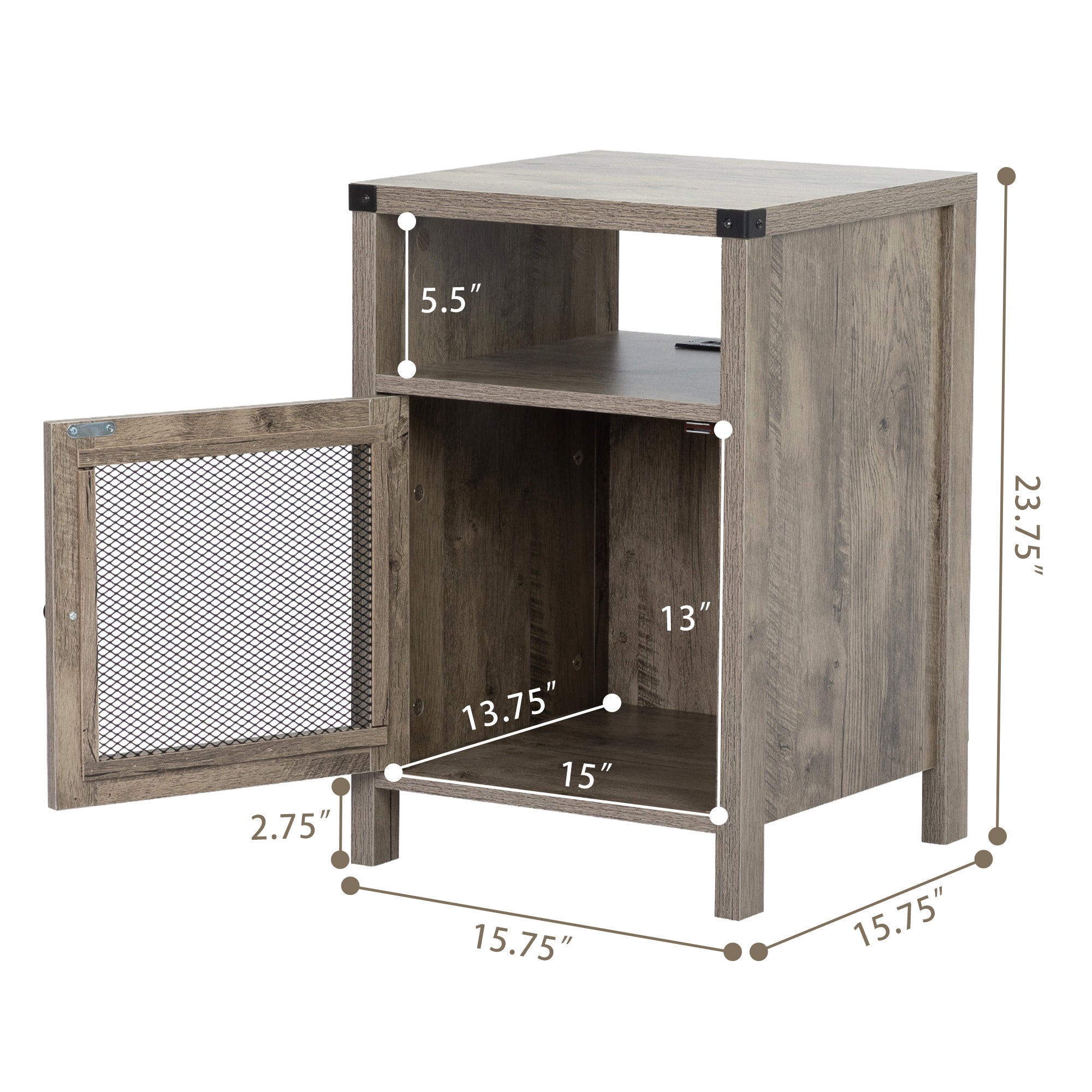 24" Tall Wood Nightstand With Power Outlets and USB Ports