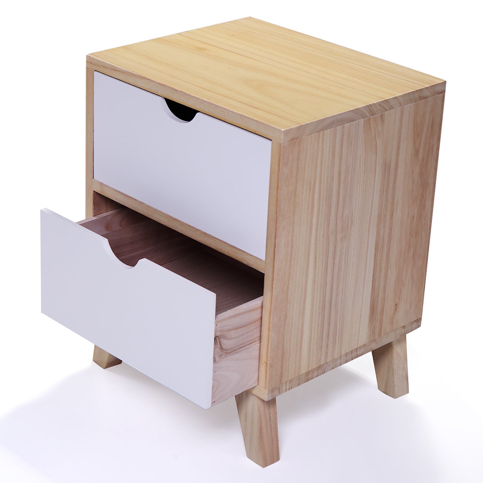 2 Set 2-Drawer Wood Nightstand in White