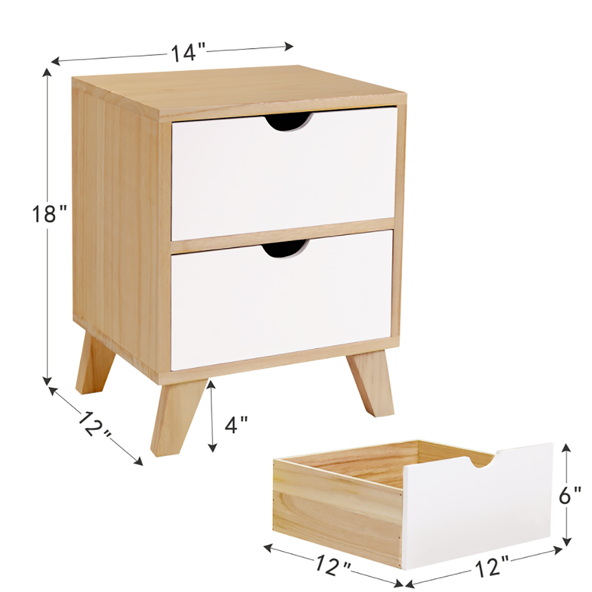 2 Set 2-Drawer Wood Nightstand in White