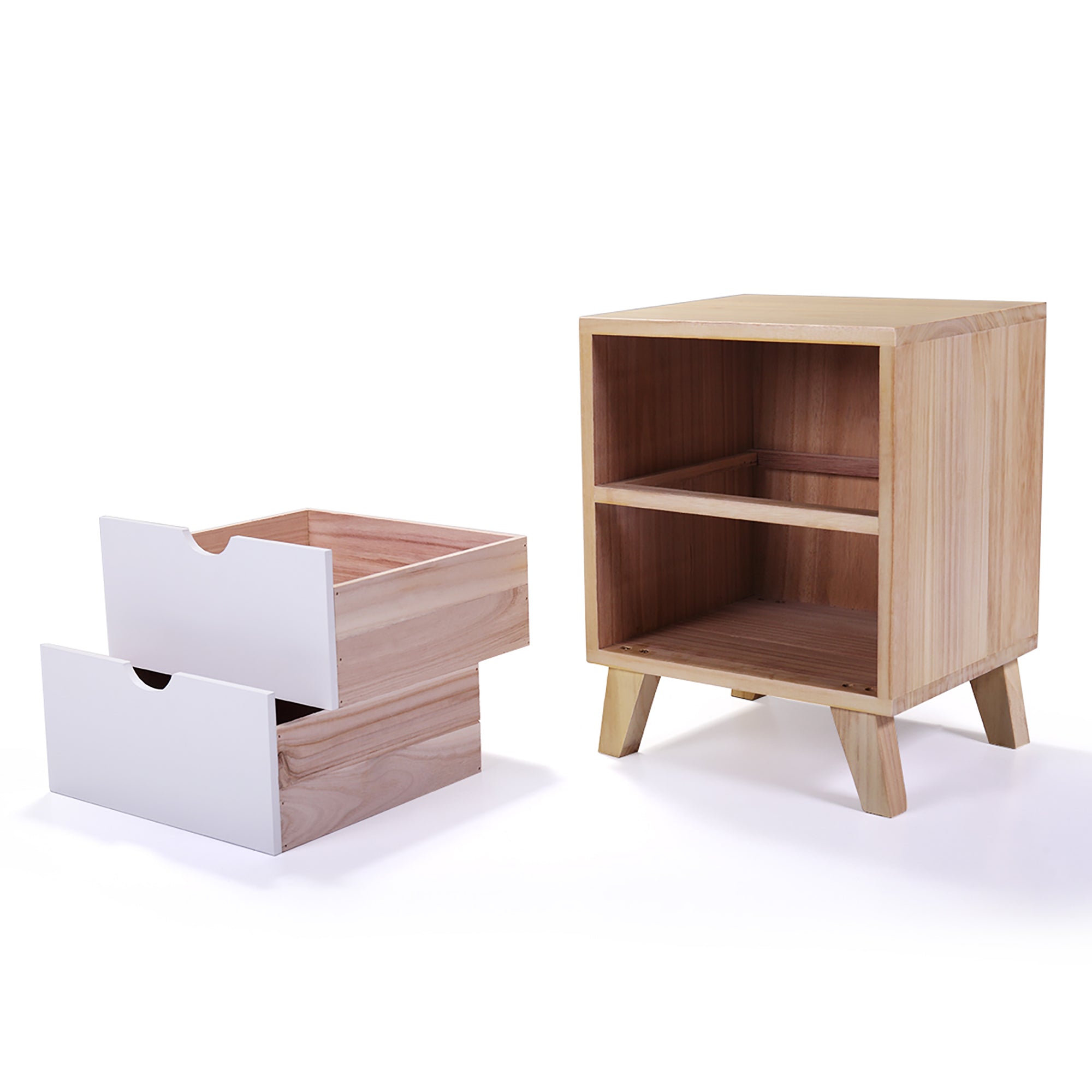 2 Set 2-Drawer Wood Nightstand in White