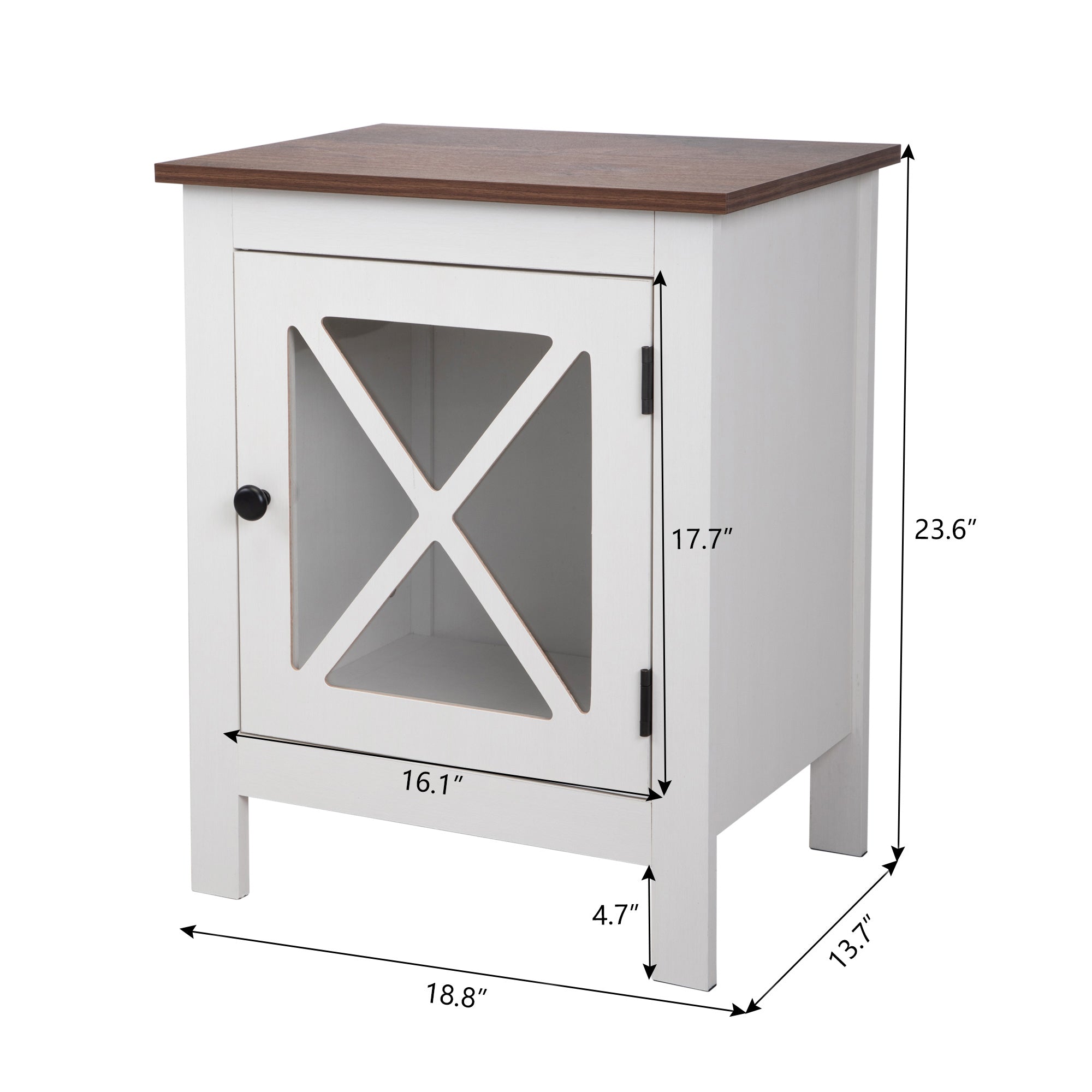 2 Set Wood Nightstand with Glass Door in White