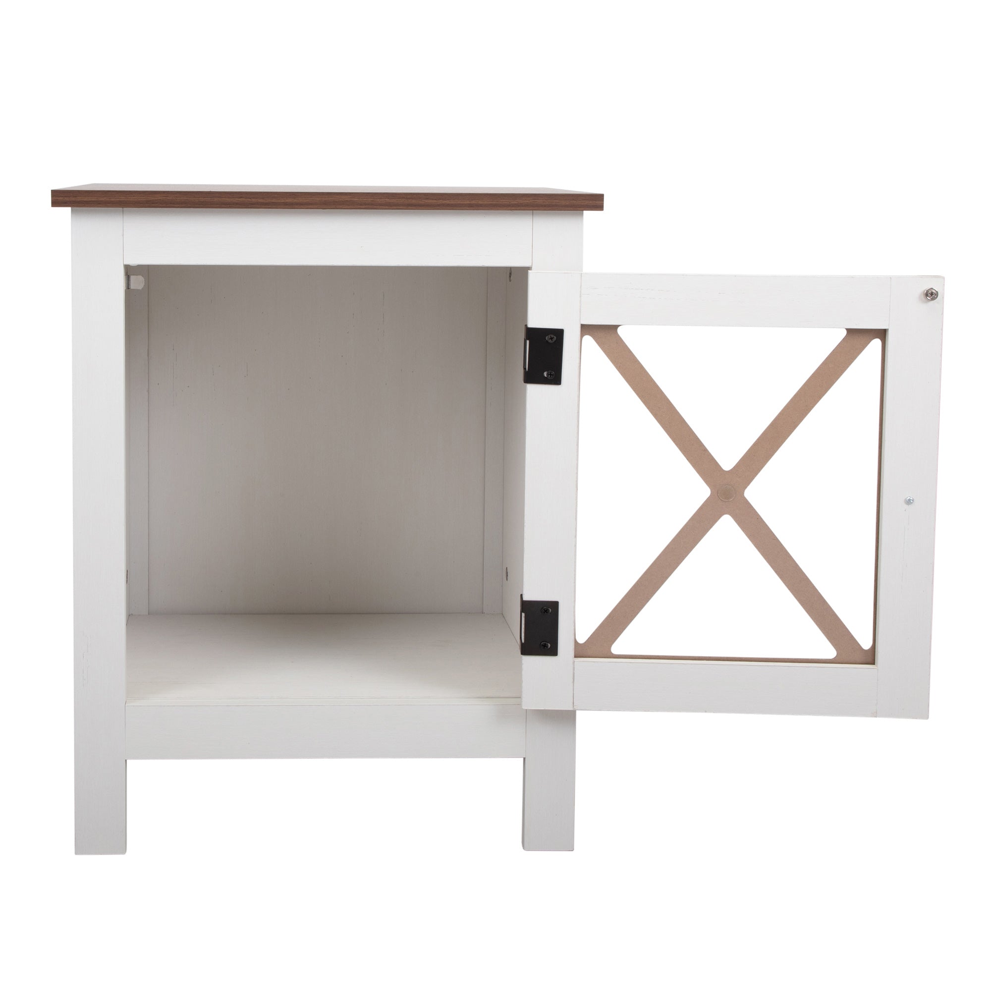 2 Set Wood Nightstand with Glass Door in White