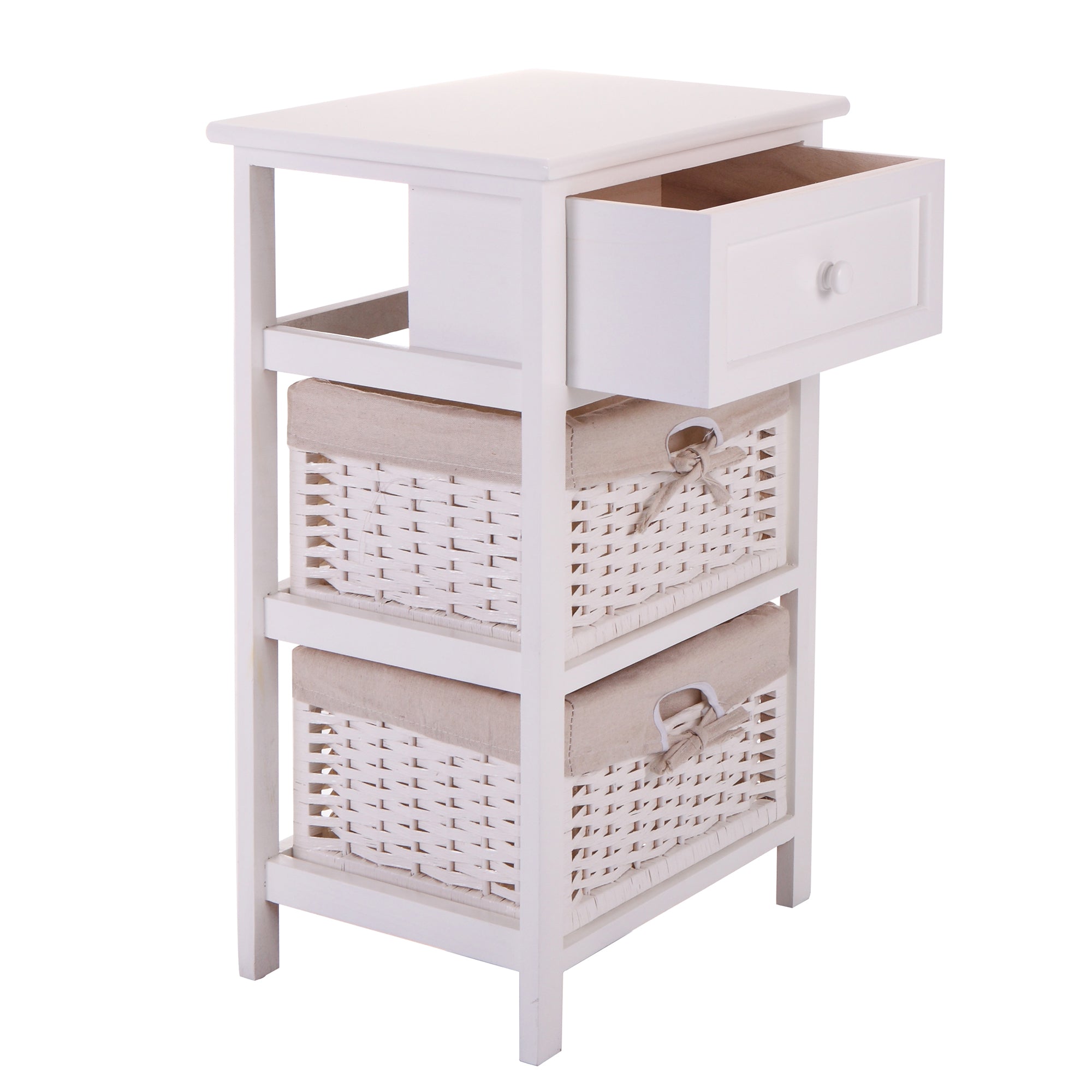 25" Tall 1-Drawer Wood Nightstand with Two Removable Baskets in White