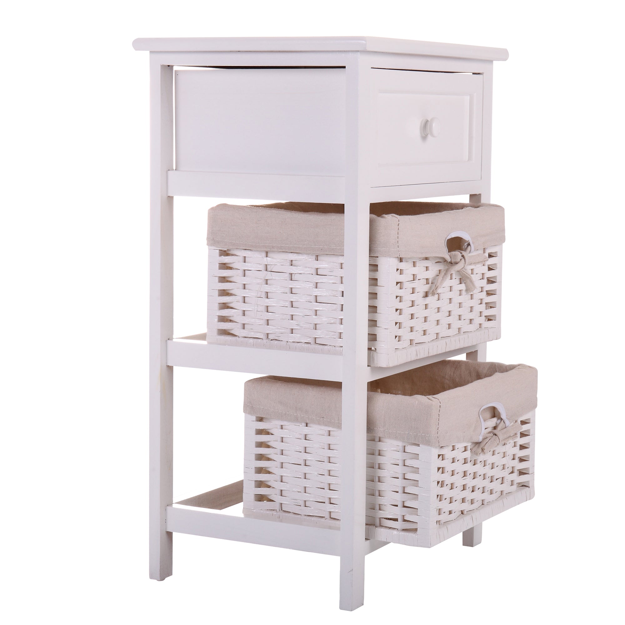 25" Tall 1-Drawer Wood Nightstand with Two Removable Baskets in White