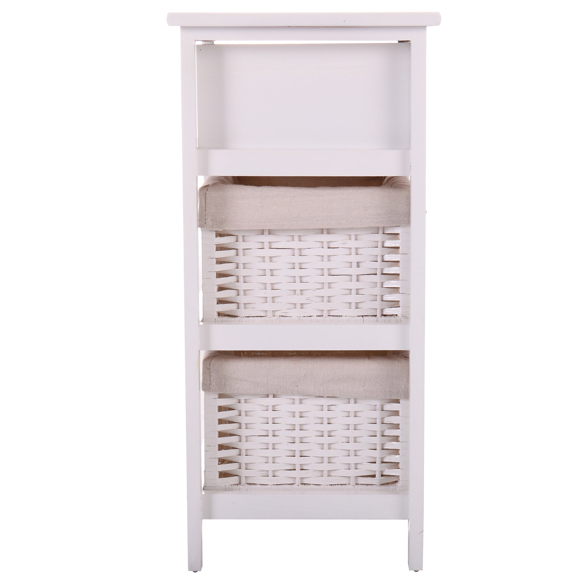 25" Tall 1-Drawer Wood Nightstand with Two Removable Baskets in White