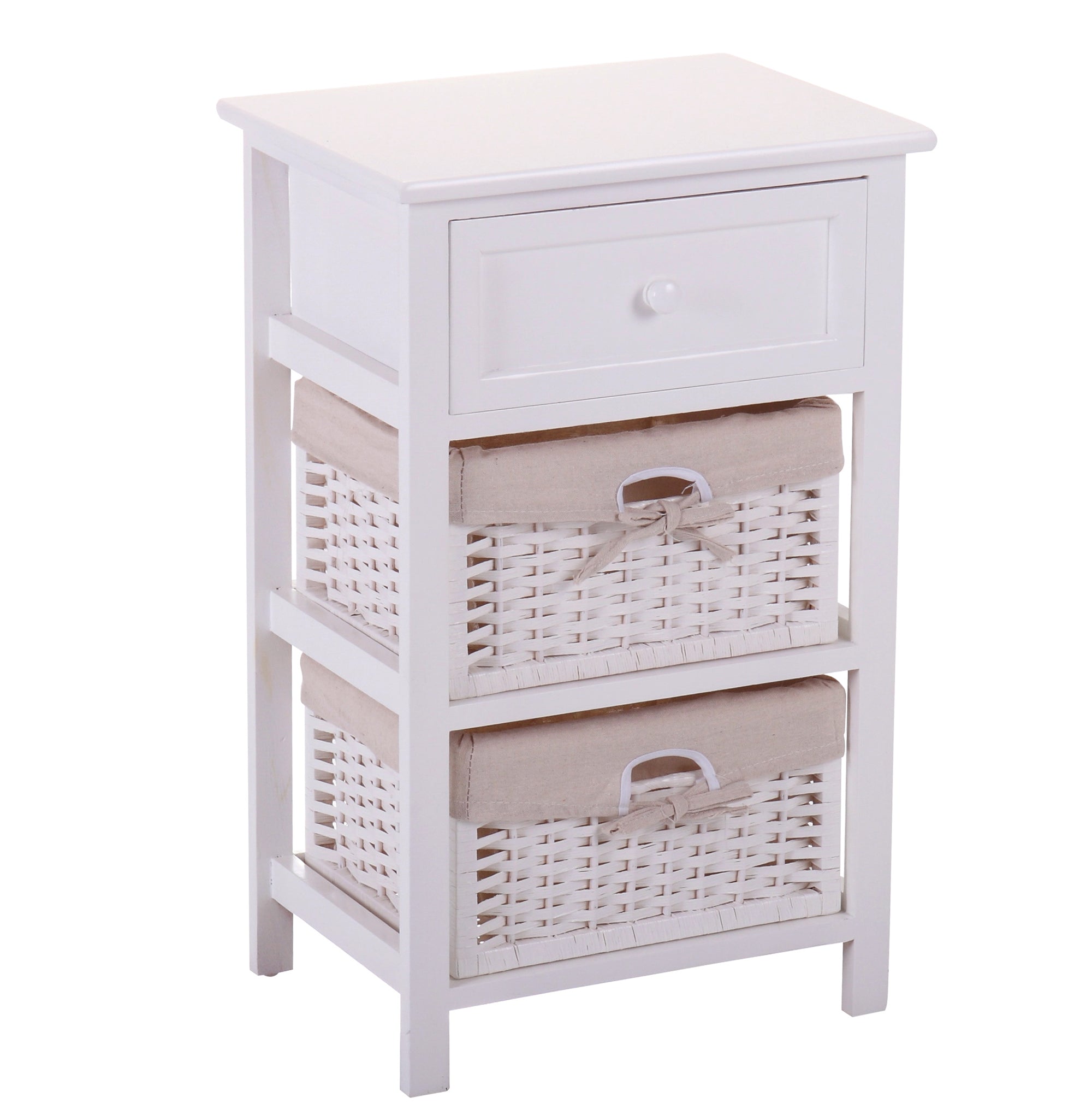 25" Tall 1-Drawer Wood Nightstand with Two Removable Baskets in White