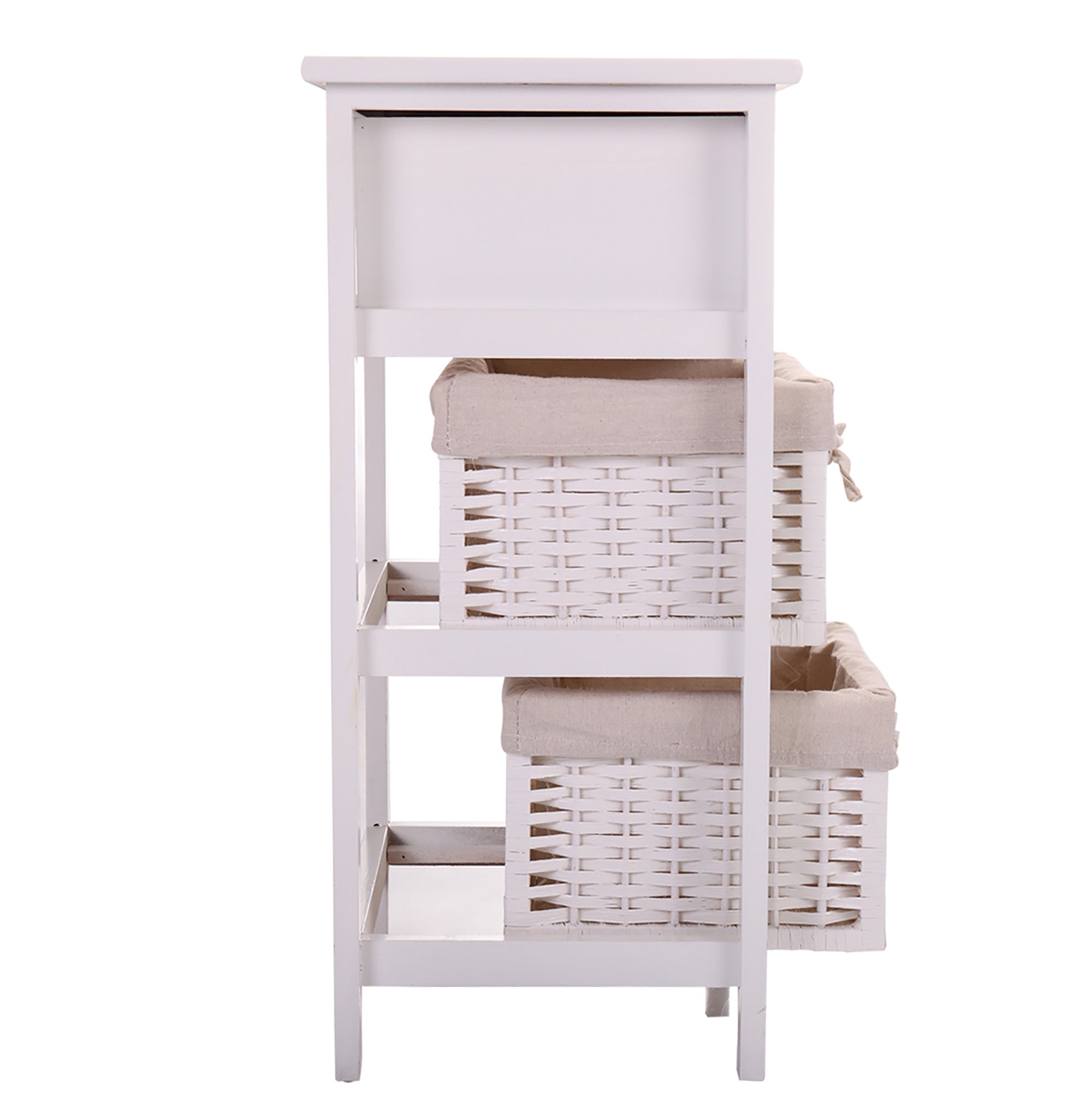25" Tall 1-Drawer Wood Nightstand with Two Removable Baskets in White