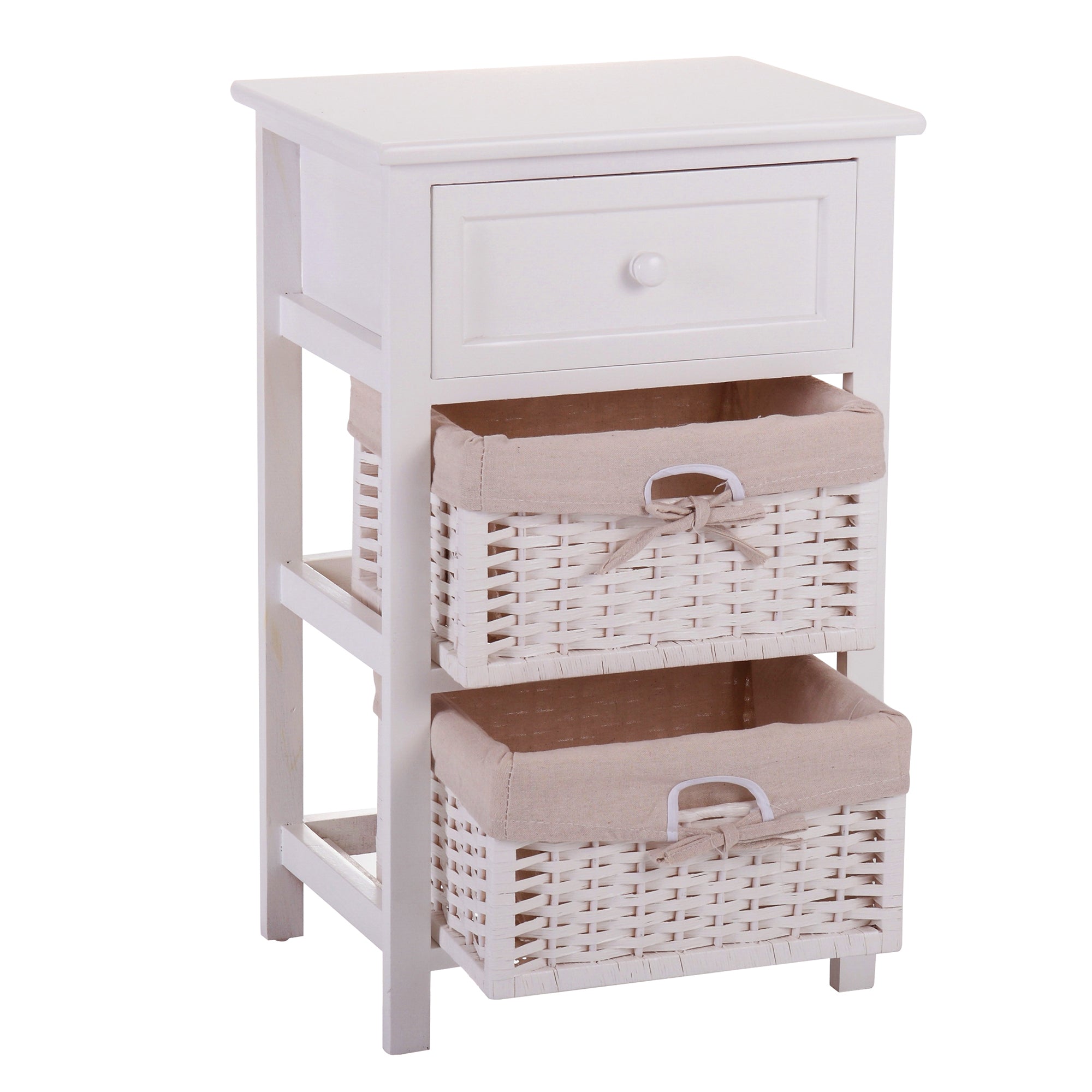 25" Tall 1-Drawer Wood Nightstand with Two Removable Baskets in White