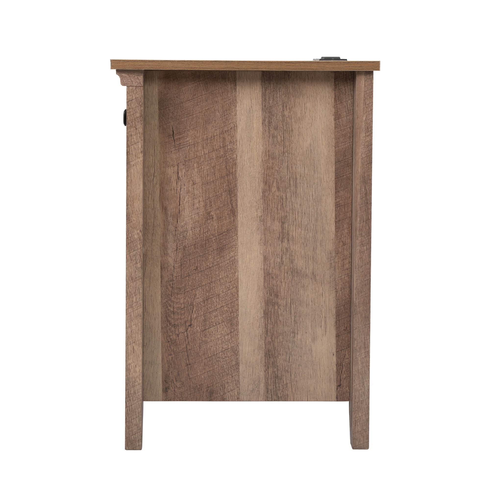 2 Set 1-Drawer Wood Nightstand with Power Outlets and Exterior Shelf in Brown