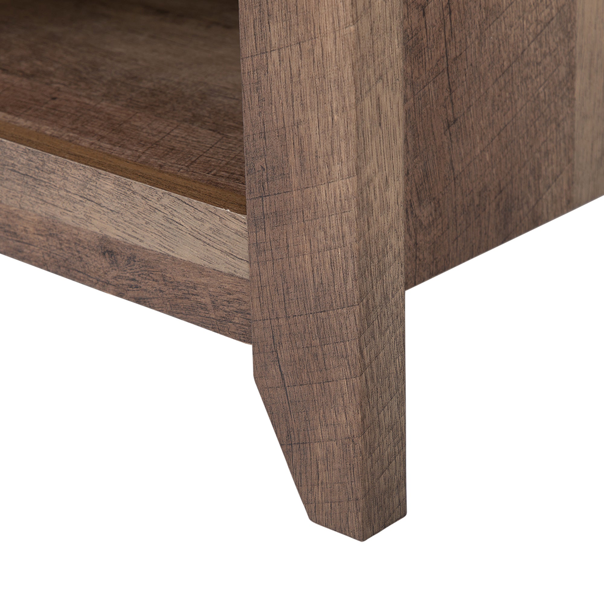 2 Set 1-Drawer Wood Nightstand with Power Outlets and Exterior Shelf in Brown