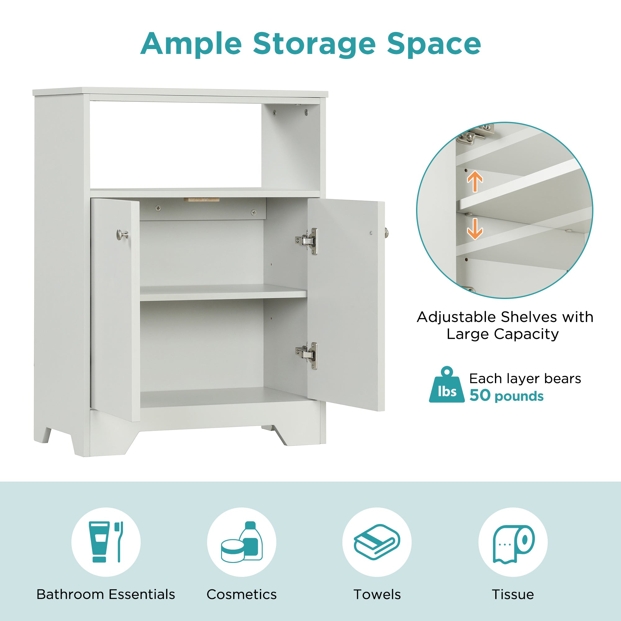 32" Wood 2-door Bathroom Cabinet with Adjustable Shelves