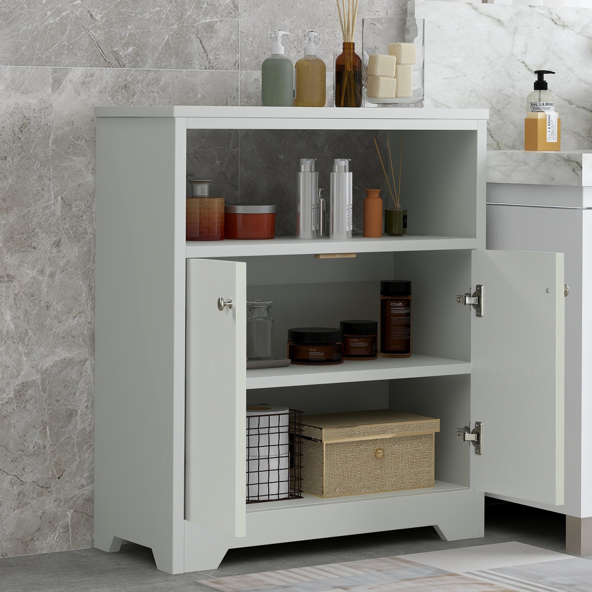 32" Wood 2-door Bathroom Cabinet with Adjustable Shelves