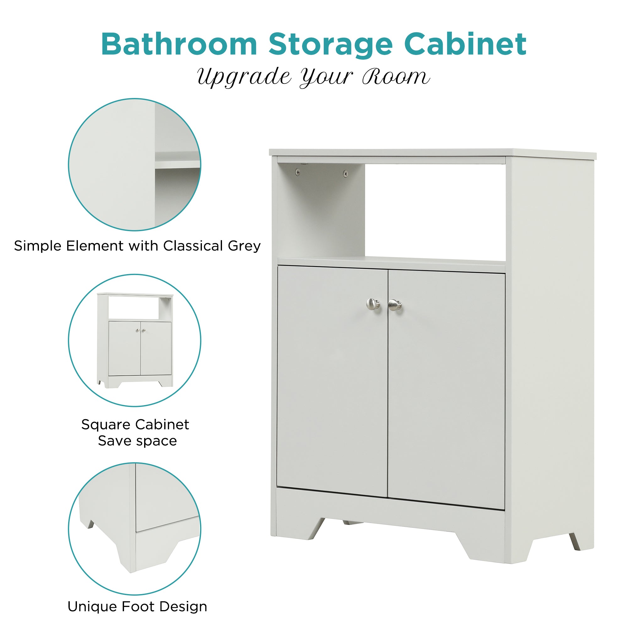 32" Wood 2-door Bathroom Cabinet with Adjustable Shelves