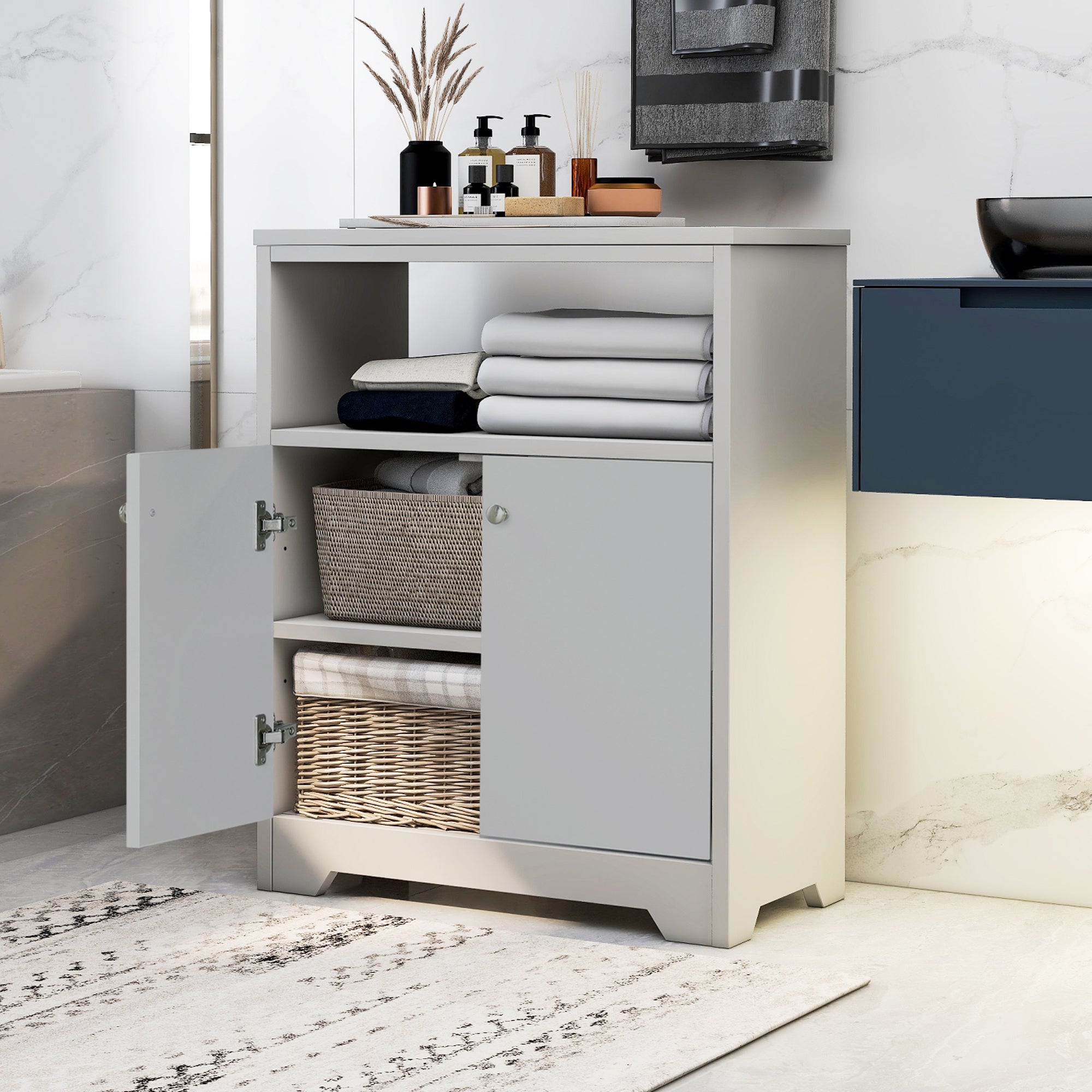 32" Wood 2-door Bathroom Cabinet with Adjustable Shelves