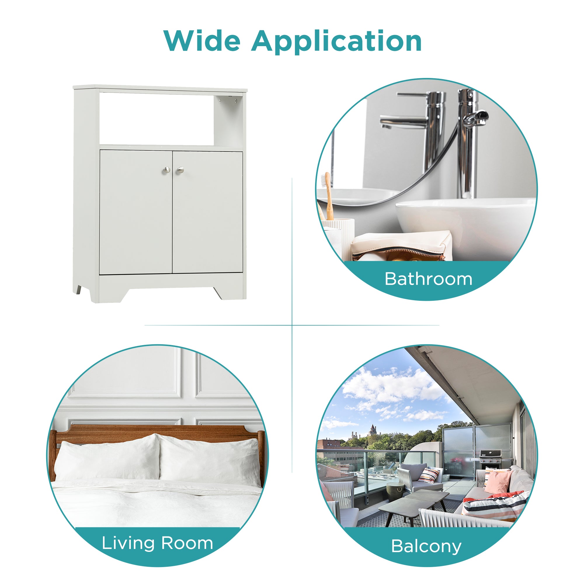 32" Wood 2-door Bathroom Cabinet with Adjustable Shelves