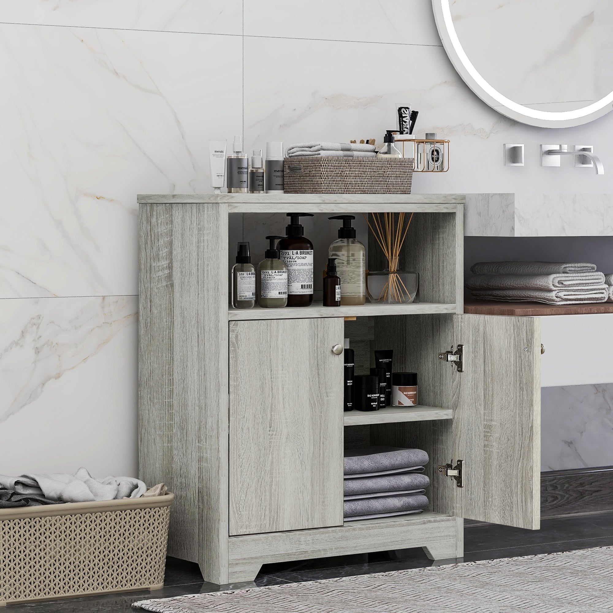 32" Wood 2-door Bathroom Cabinet with Adjustable Shelves