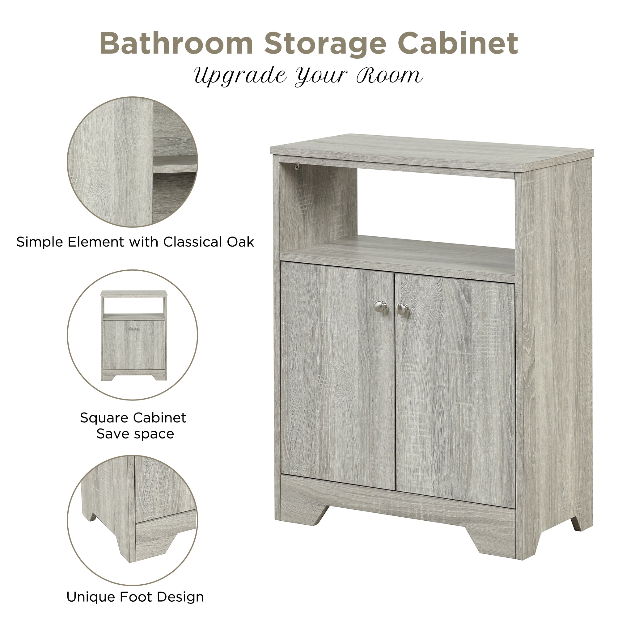 32" Wood 2-door Bathroom Cabinet with Adjustable Shelves