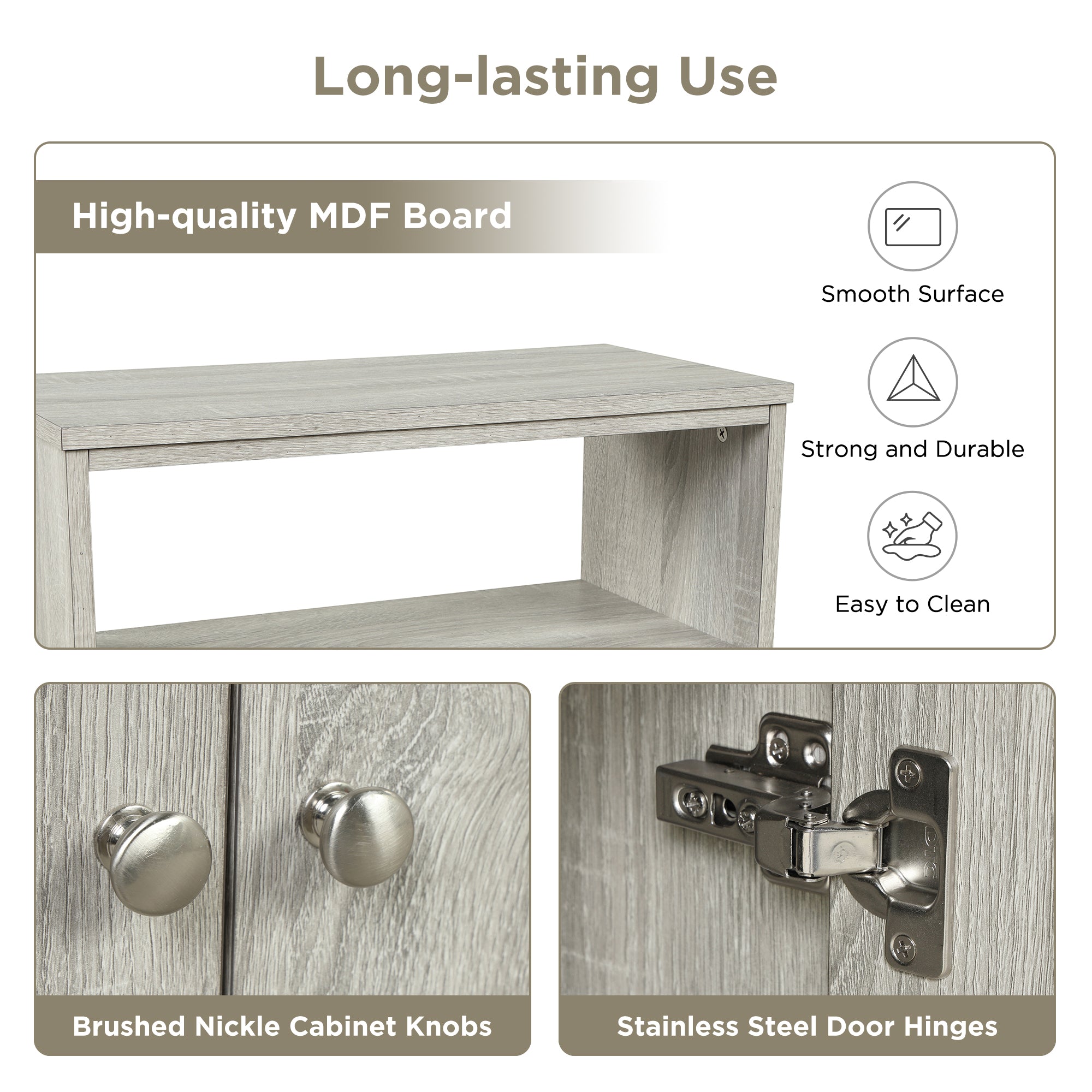 32" Wood 2-door Bathroom Cabinet with Adjustable Shelves