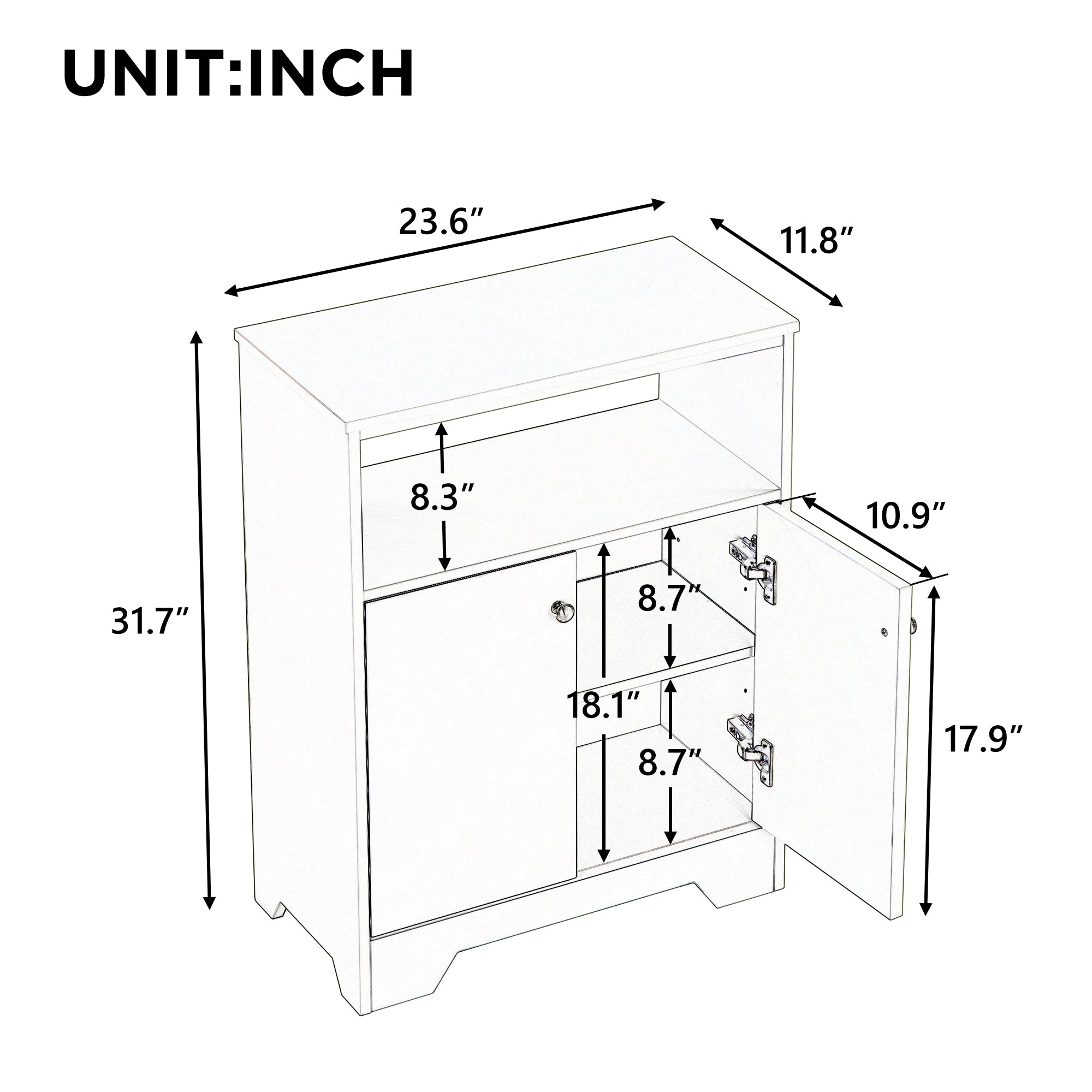 32" Wood 2-door Bathroom Cabinet with Adjustable Shelves