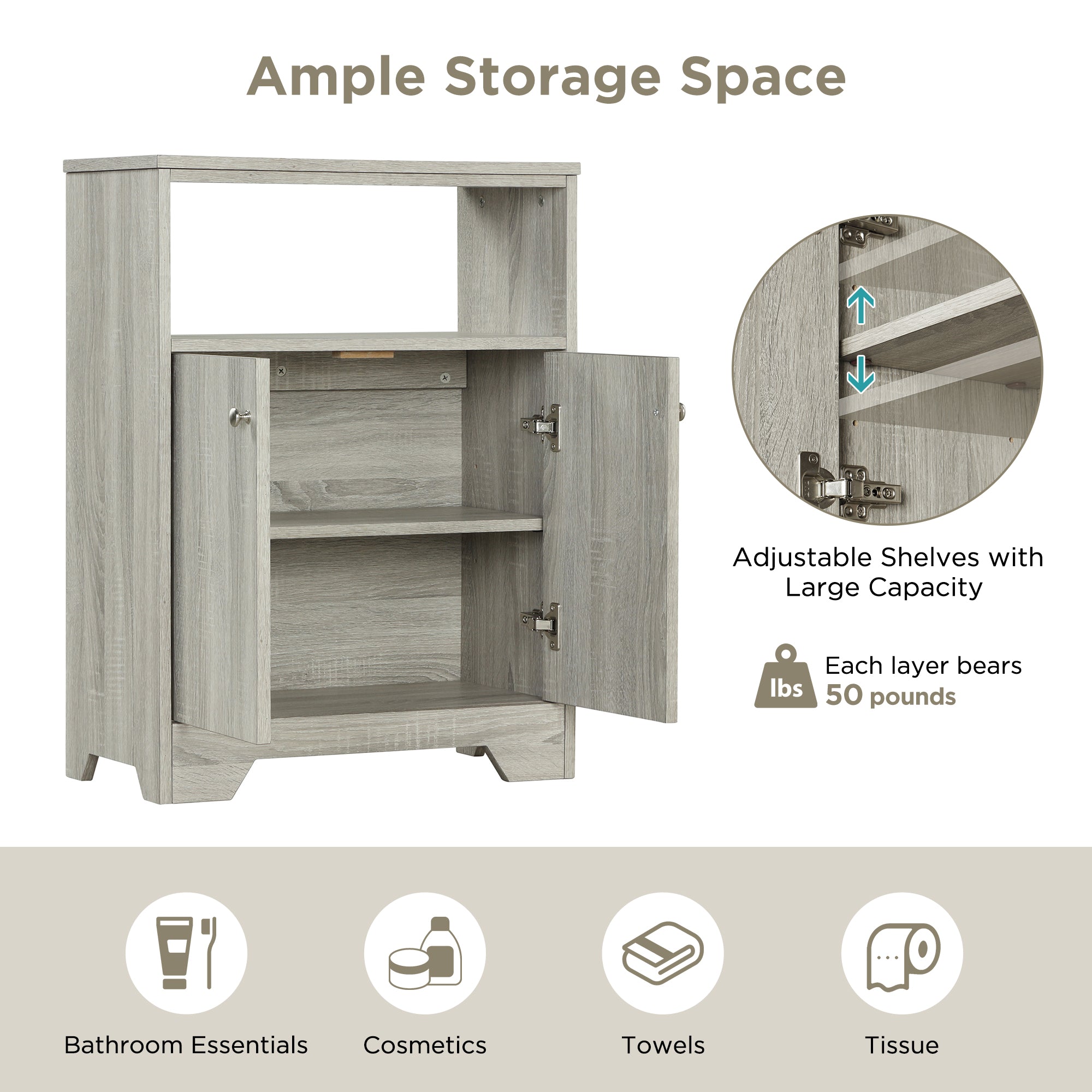 32" Wood 2-door Bathroom Cabinet with Adjustable Shelves