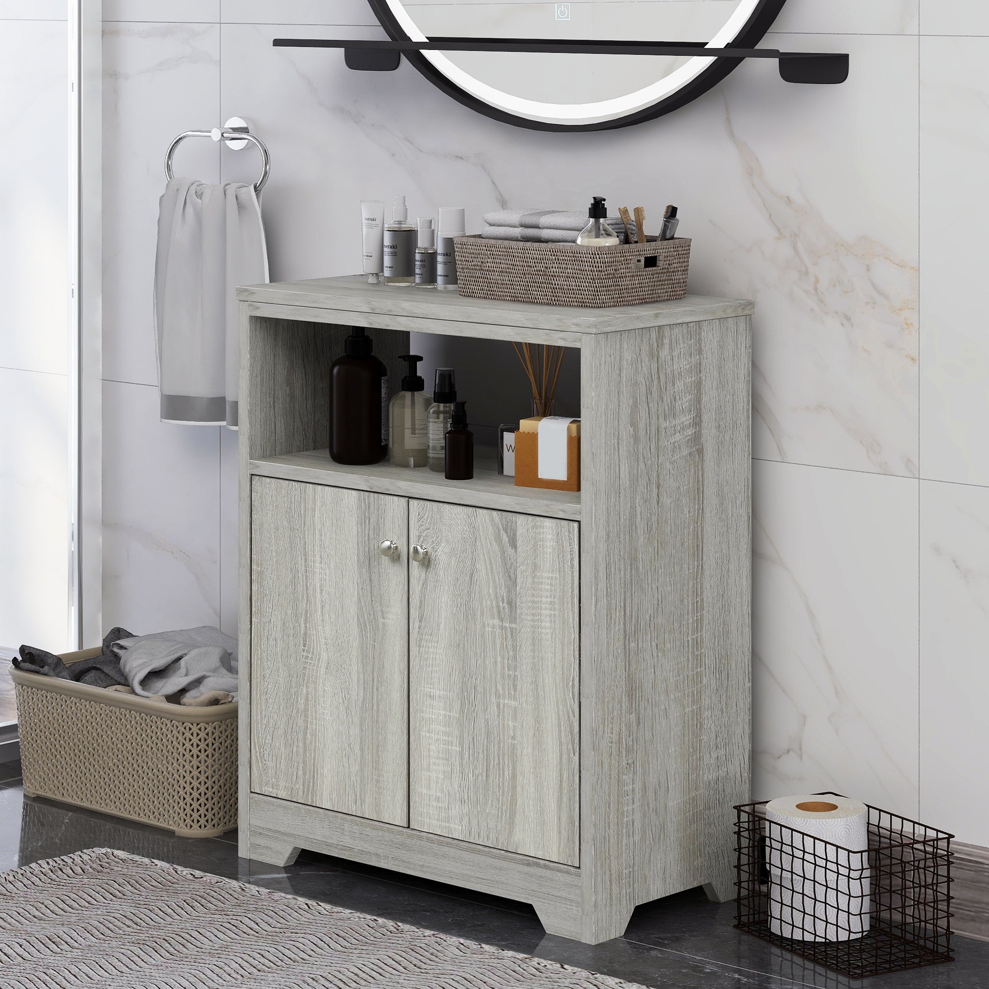 32" Wood 2-door Bathroom Cabinet with Adjustable Shelves