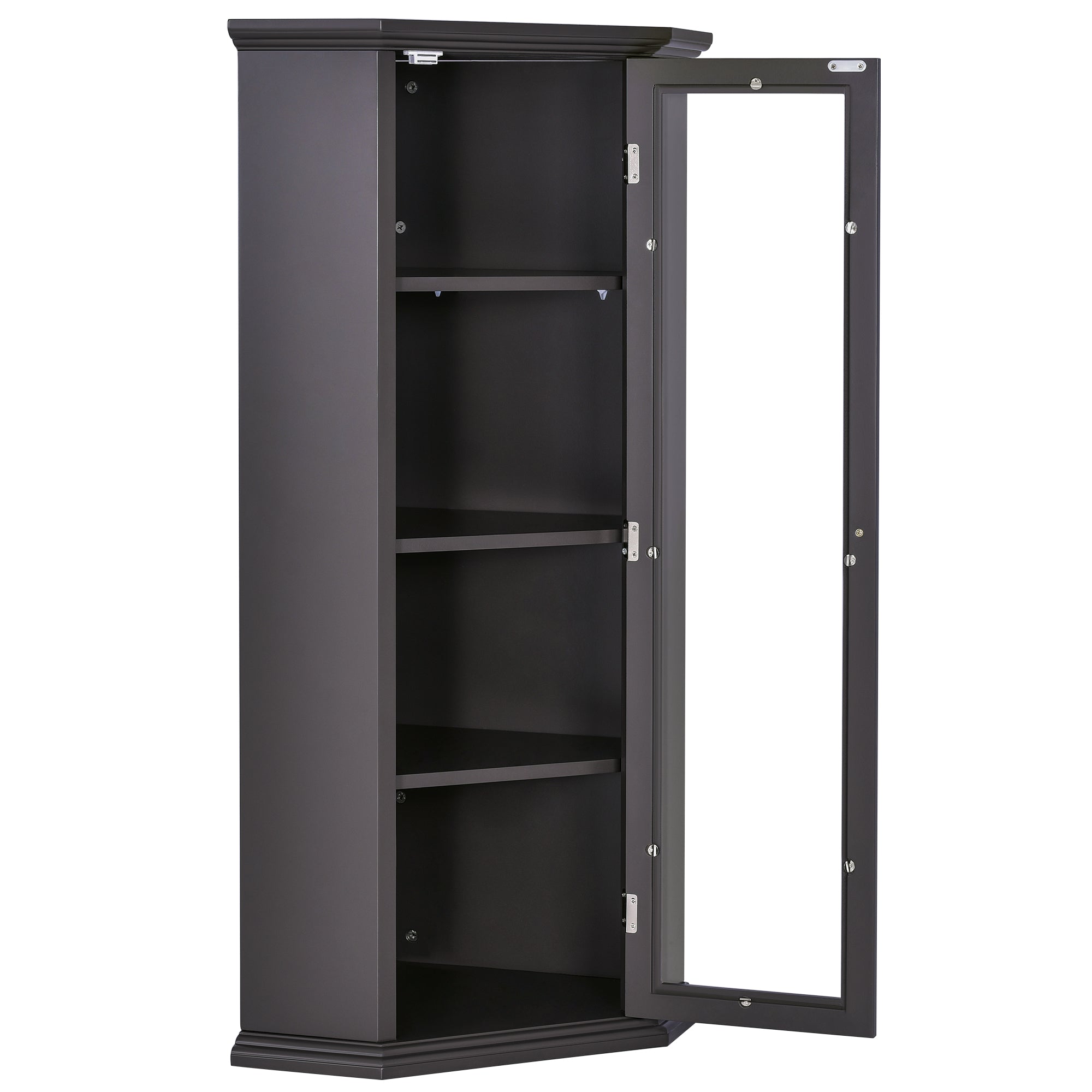 42" Wood 1-door Storage Corner Cabinet with Glass Door