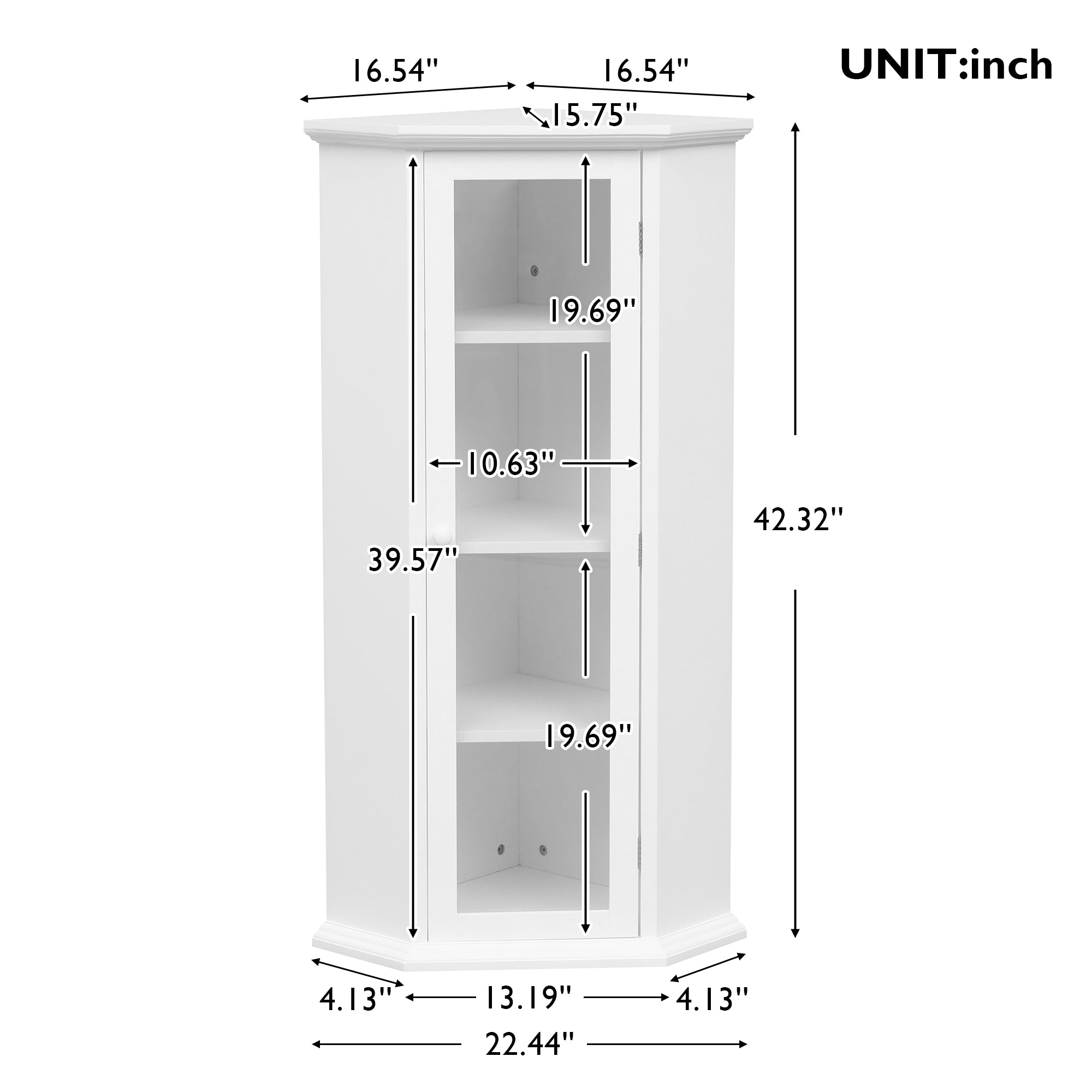 42" Wood 1-door Storage Corner Cabinet with Glass Door