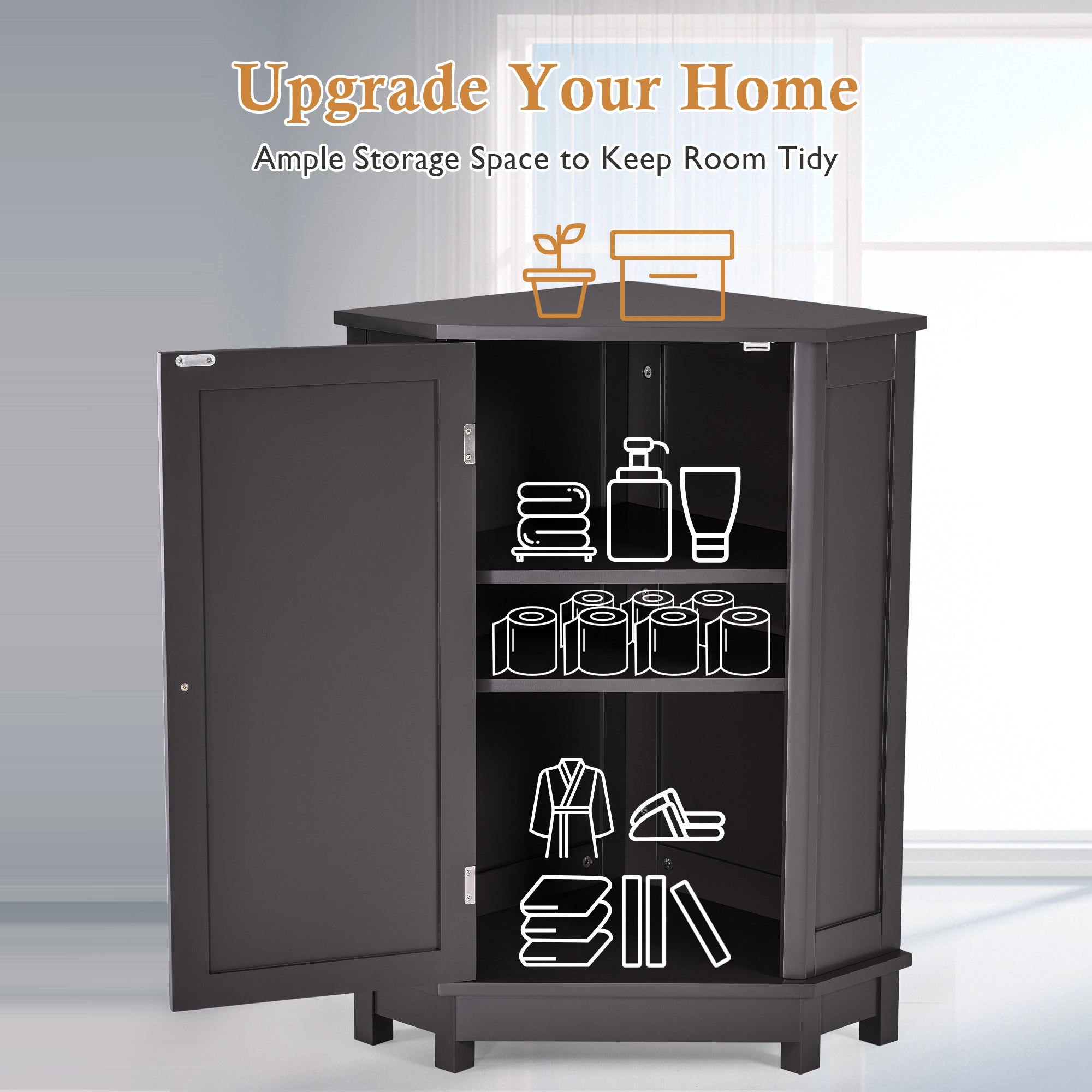 31" Wood 1-door Bathroom Cabinet with Interior Shelves