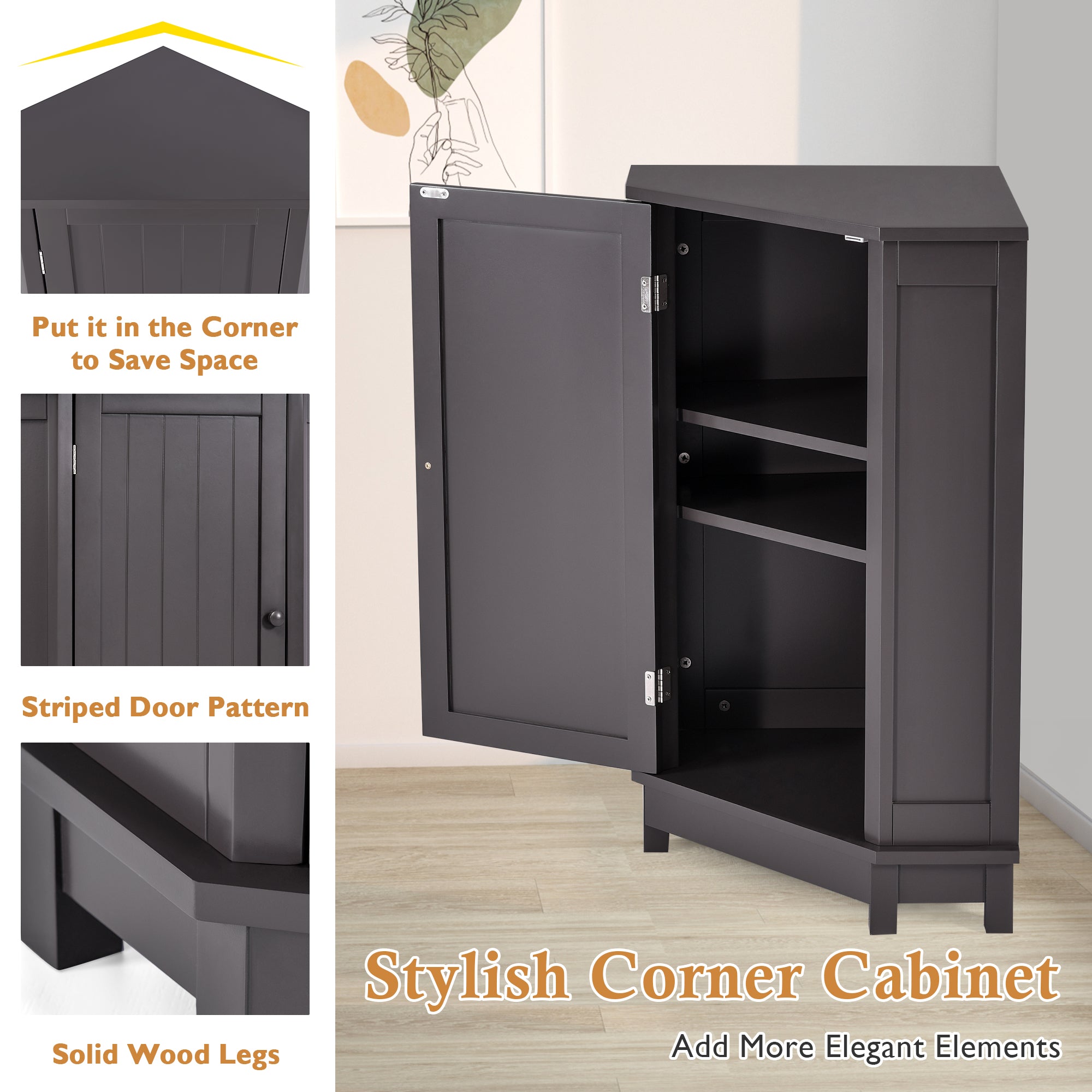 31" Wood 1-door Bathroom Cabinet with Interior Shelves