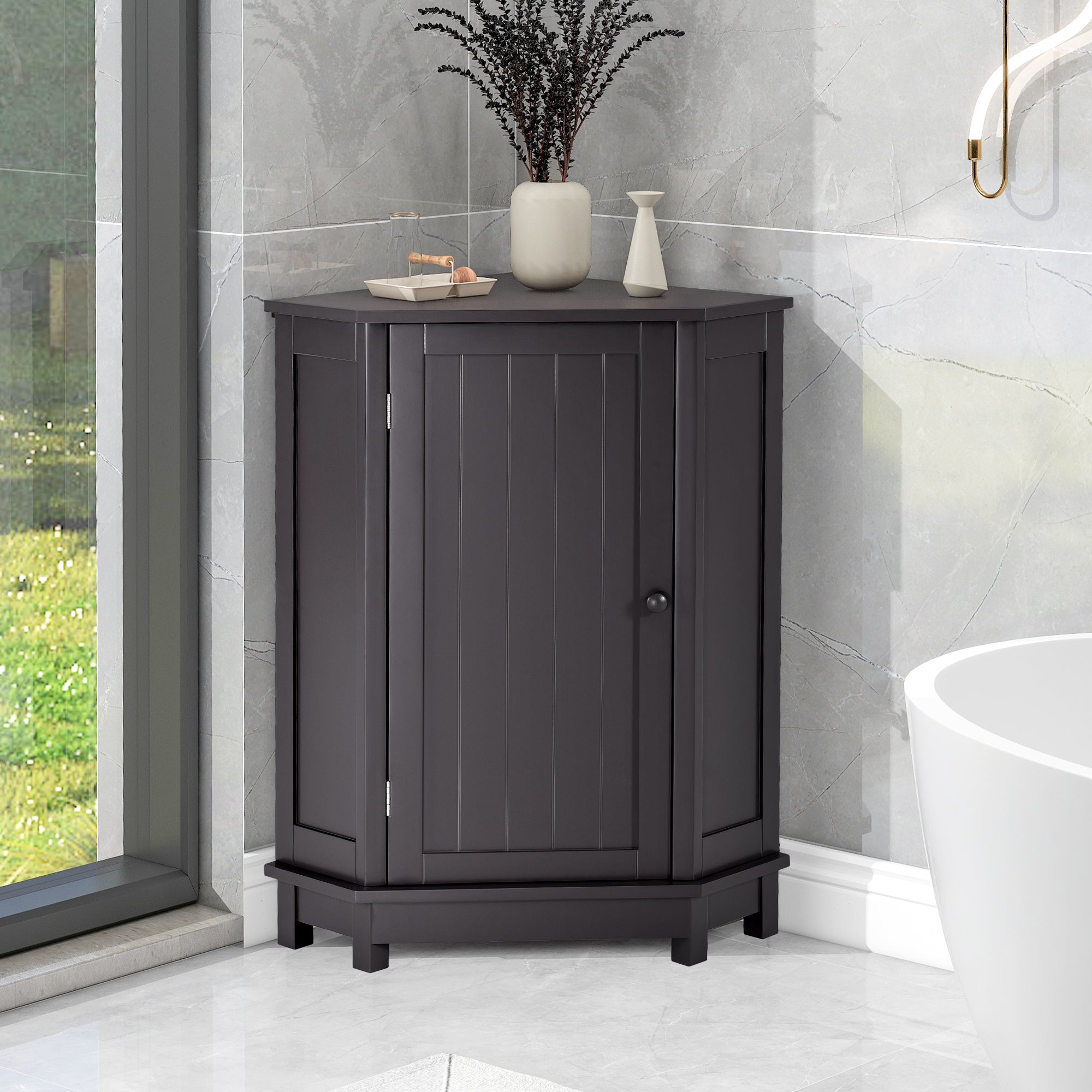 31" Wood 1-door Bathroom Cabinet with Interior Shelves