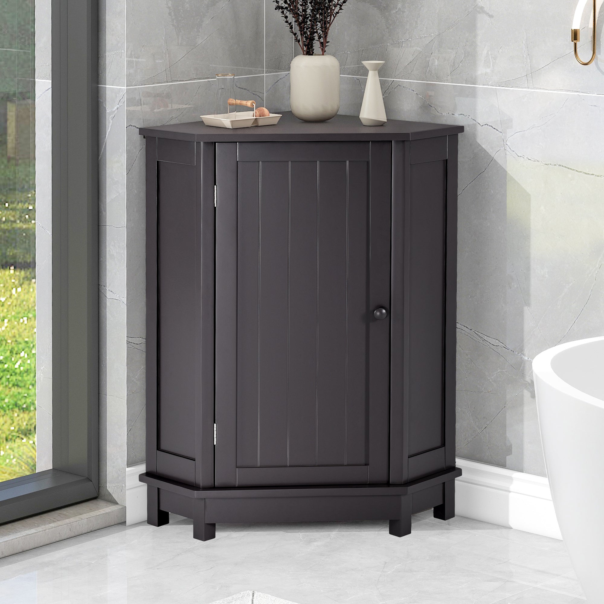 31" Wood 1-door Bathroom Cabinet with Interior Shelves